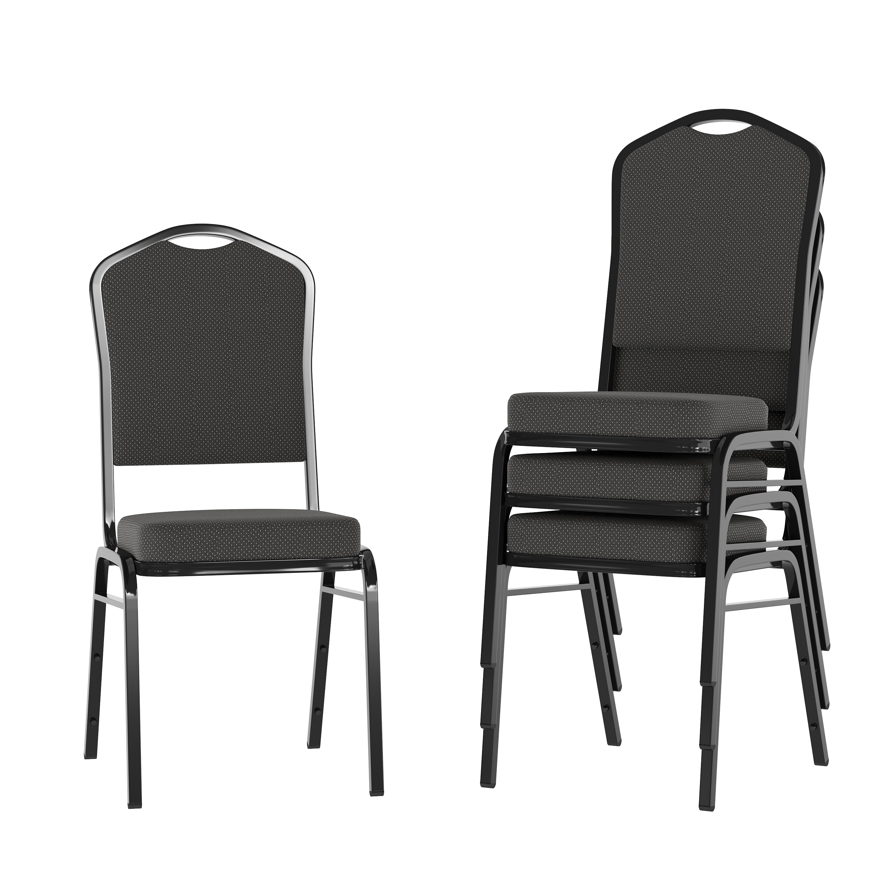Flash Furniture 196861194290 4 Pack HERCULES Series Crown Back Stacking Banquet Chair in Black Dot Patterned Fabric - Black Frame