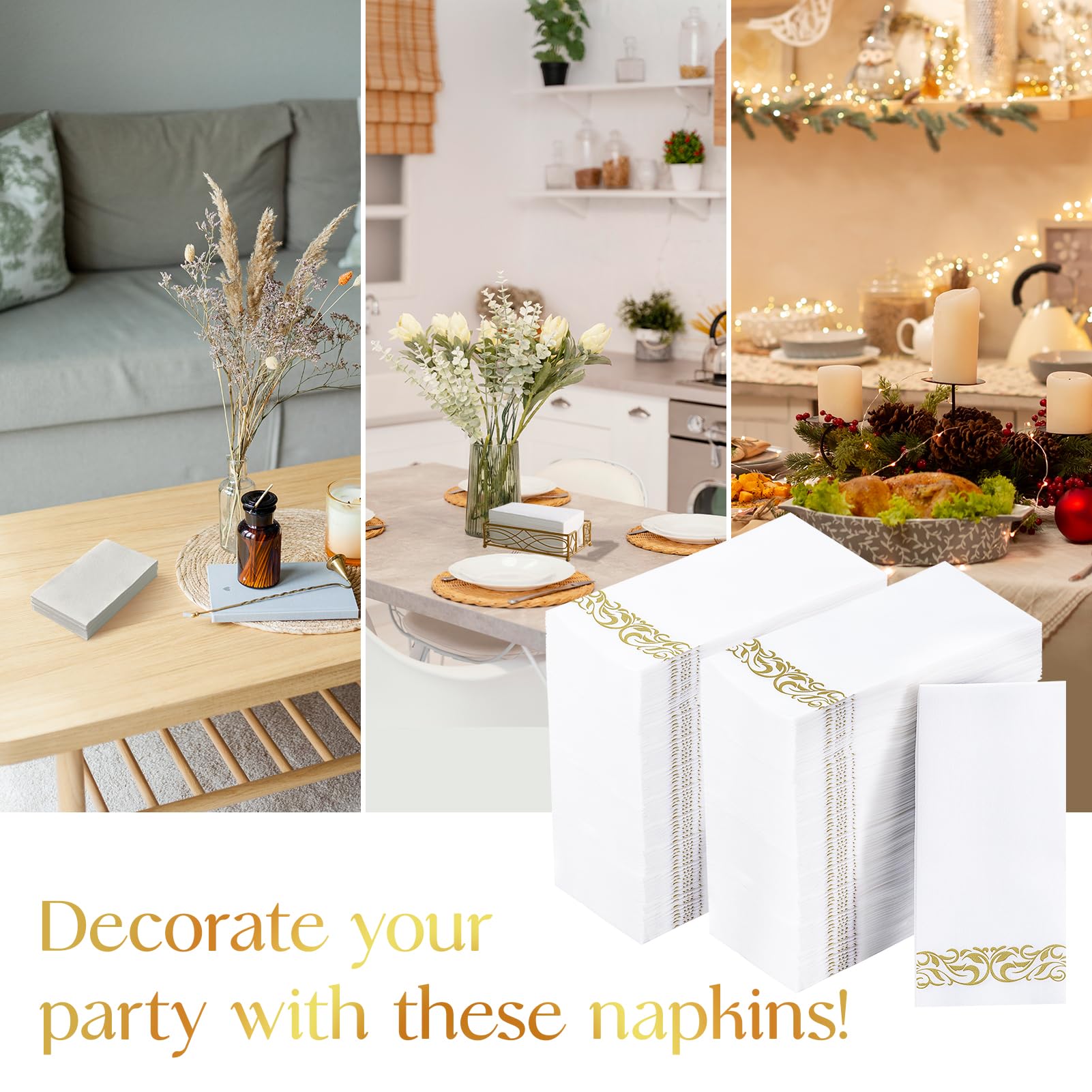 Anqtovp 200 pack paper guest towels disposable 3 ply dinner napkins ...