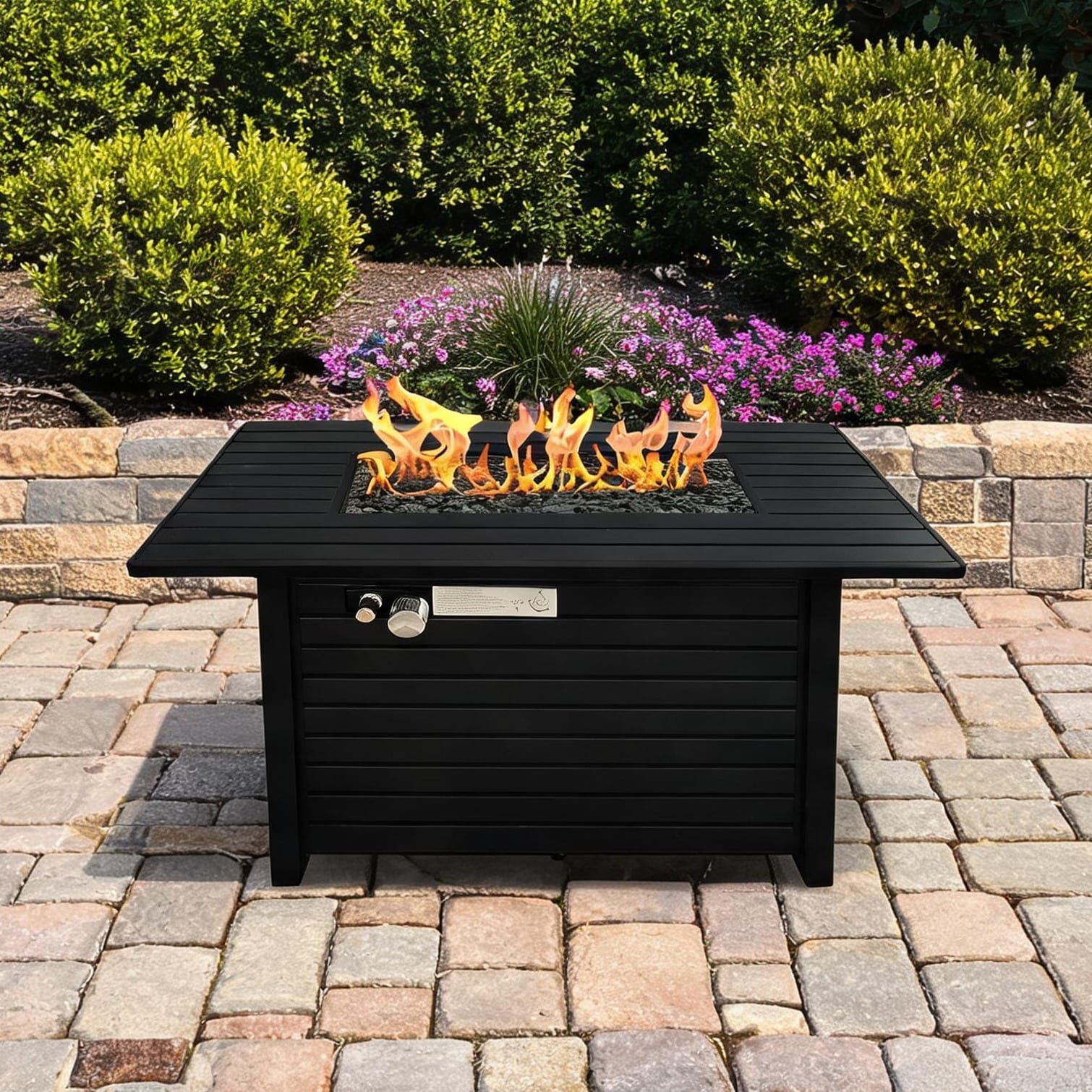 Watnature Steel Propane/Natural Gas Outdoor Fire Pit Table with Lid