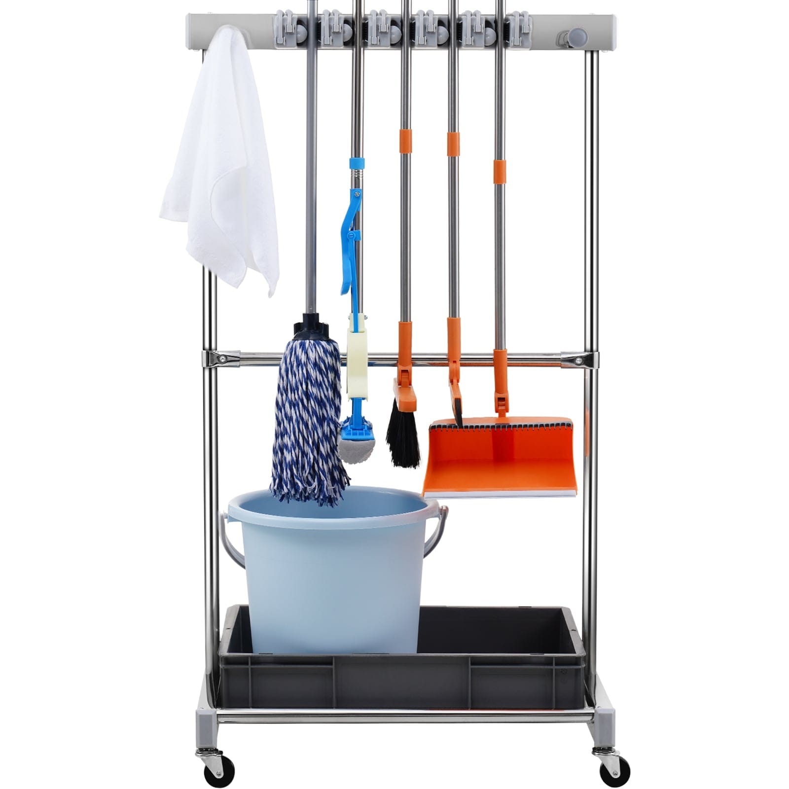 LUXEYARD Garden Tool Organizer 10 Slots with Hooks Yard Tool Tower Rack with Wheels for Garage Organization and Storage Hold Long-Handled Tool Rake Broom Metal Tool Stand Holder for Shed Outdoor