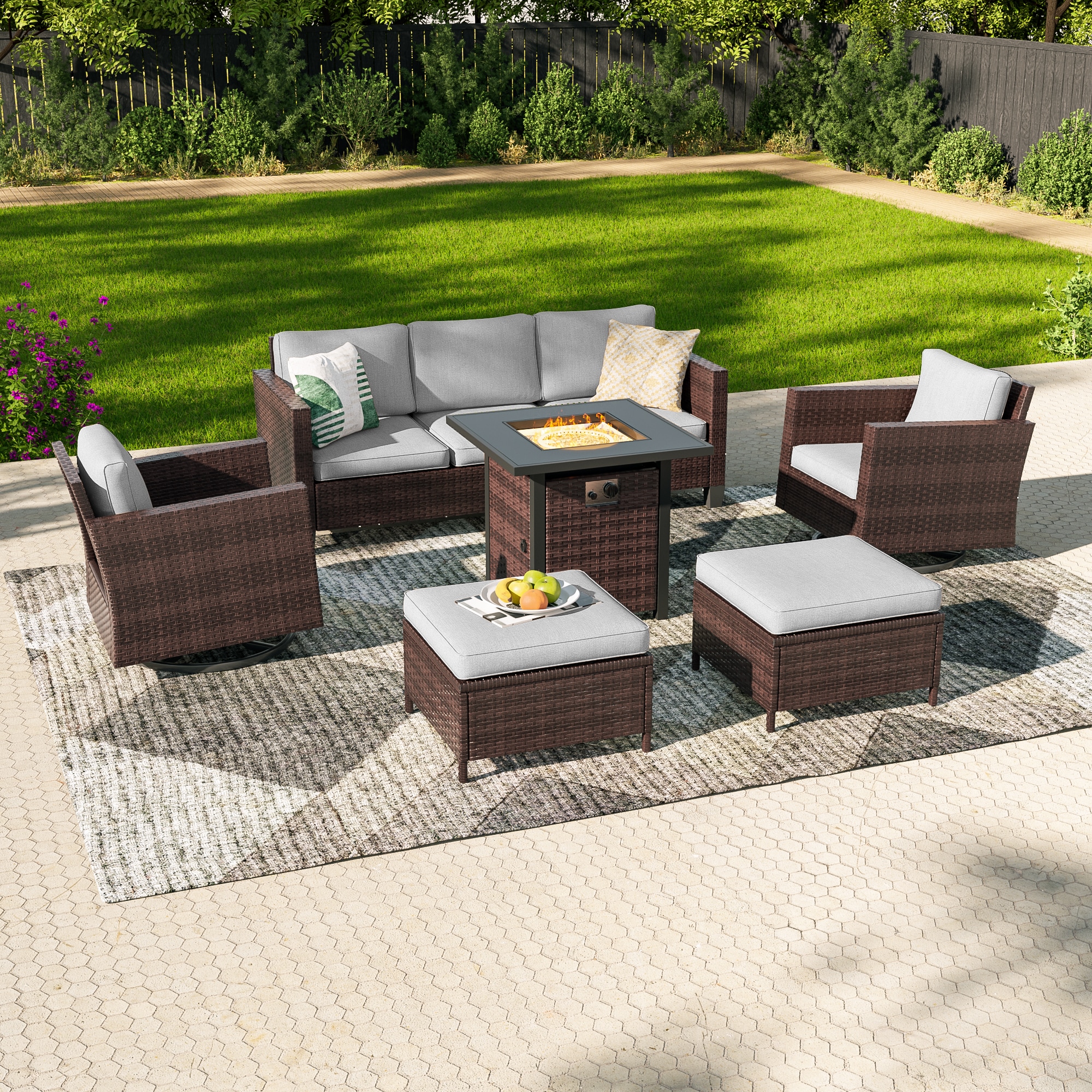 Sonkuki SD-PSS1-2RBLY-T4 Patio Conversation Set 6 -Piece Wicker Patio Sofa Conversation Set with Gray Cushions