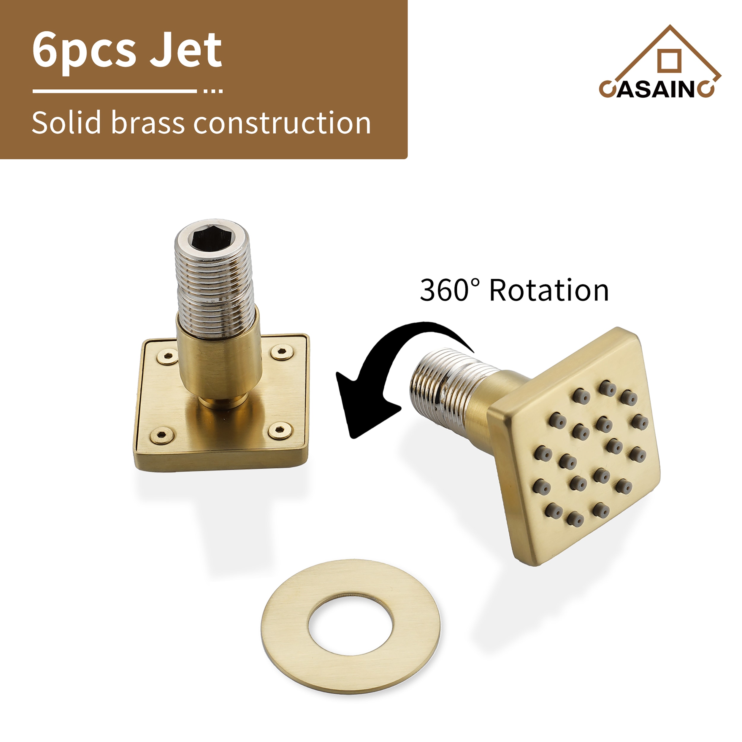 Brushed Gold Wall Mounted Thermostatic Shower System with Body Jets