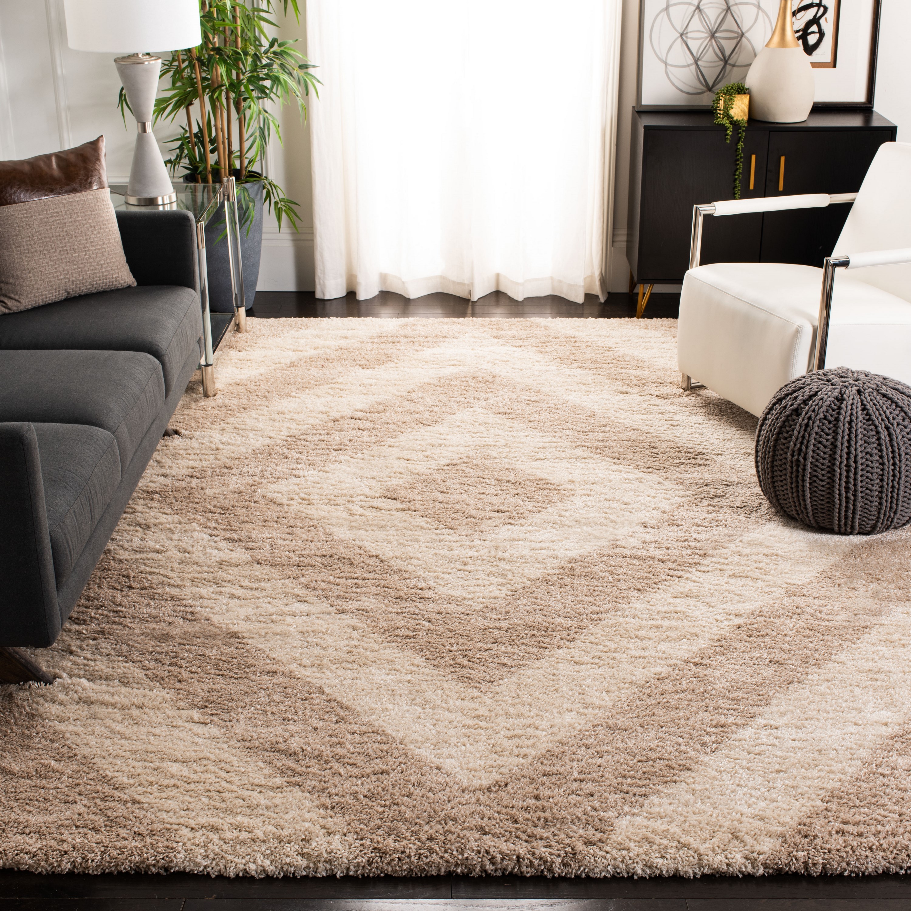 Safavieh PTS217B-4 Portofino Shag 4 x 6 (ft) Loomed Polypropylene Ivory/Beige Rectangular Indoor Geometric Mid-Century Modern Area rug