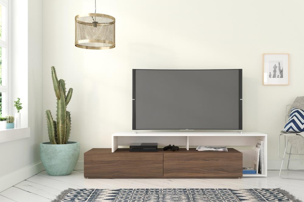 Nexera 112040 Tonik Walnut Melamine and White Melamine Contemporary/Modern Engineered Wood Media Cabinet