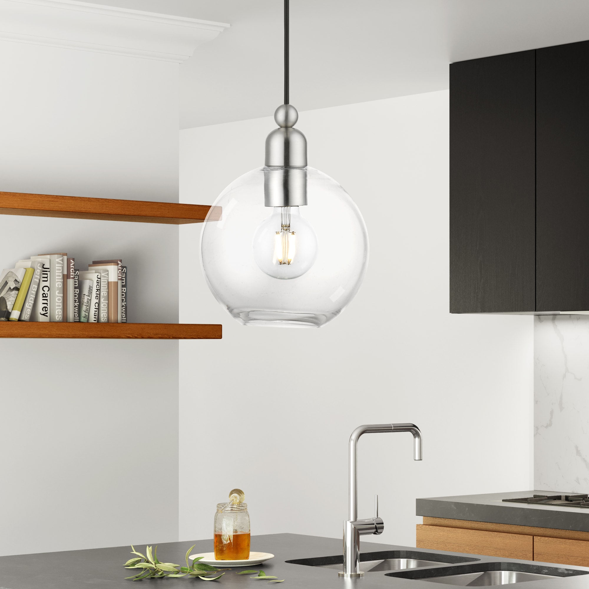 Downtown Elegance Brushed Nickel Globe Pendant with Clear Glass
