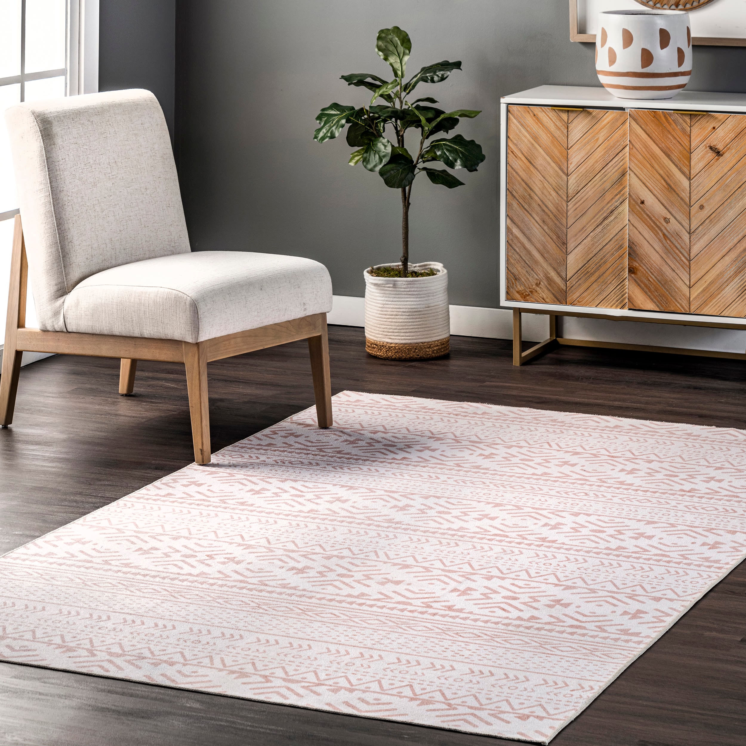 nuLOOM HJAU42A-508 Calia 5 x 8 (ft) Loomed Polyester Pink Rectangular Indoor Tribal Southwestern Machine washable Area rug