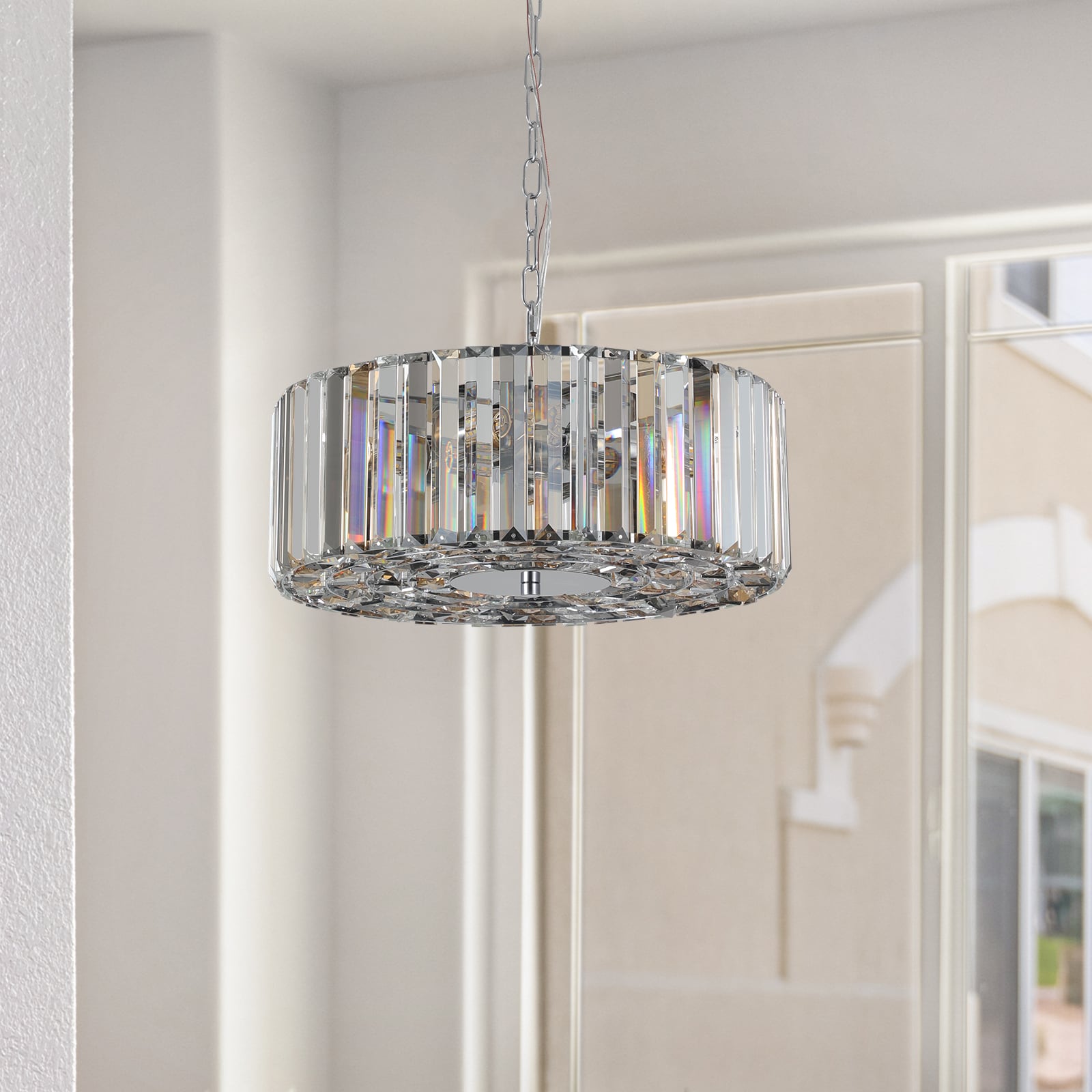 Tenleaf 17in Chrome Crystal Pendant Chandelier Modern Hanging Light Fixture with Adjustable Height 4-Light E26 Base for Living Room Dining Room Kitchen (No Bulbs)