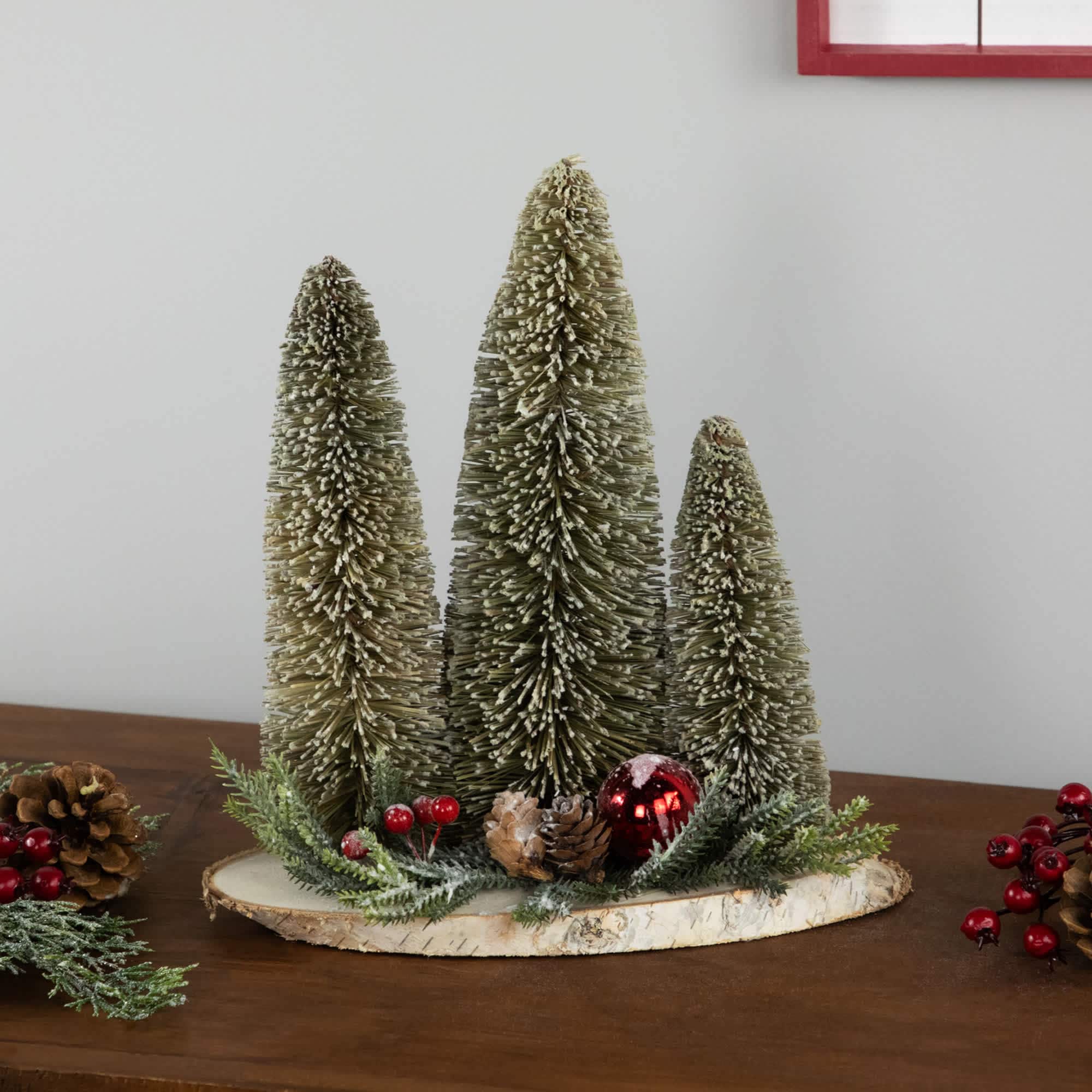 Northlight Frosted Bottle Brush Tree Trio  Christmas Decoration - 10.25 inch