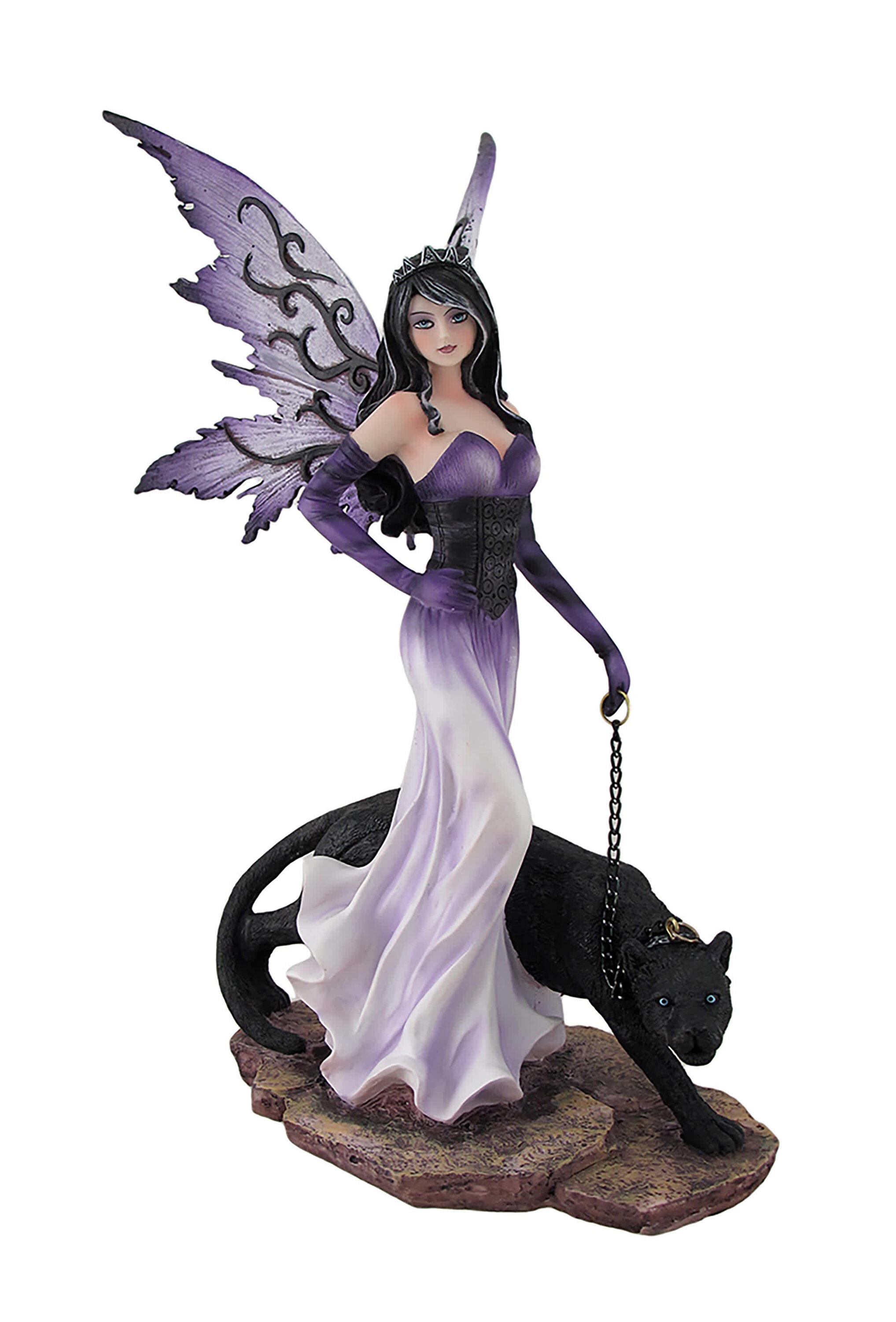 Zeckos Purple Fairy Walking w-Black Panther Pet Statue in the ...