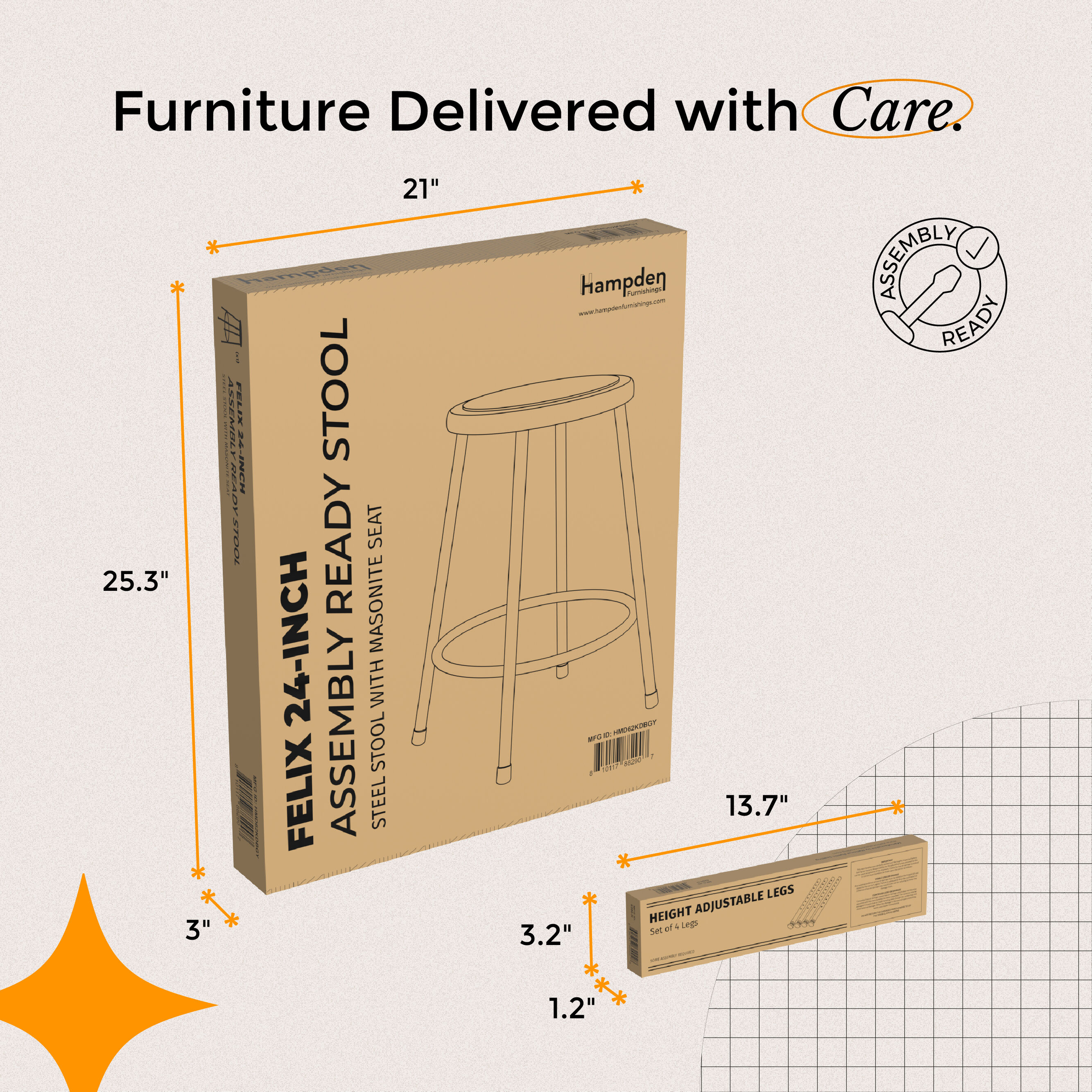 Hampden Furnishings HMD62KDBGY-H Creepers-Workseats - View #4