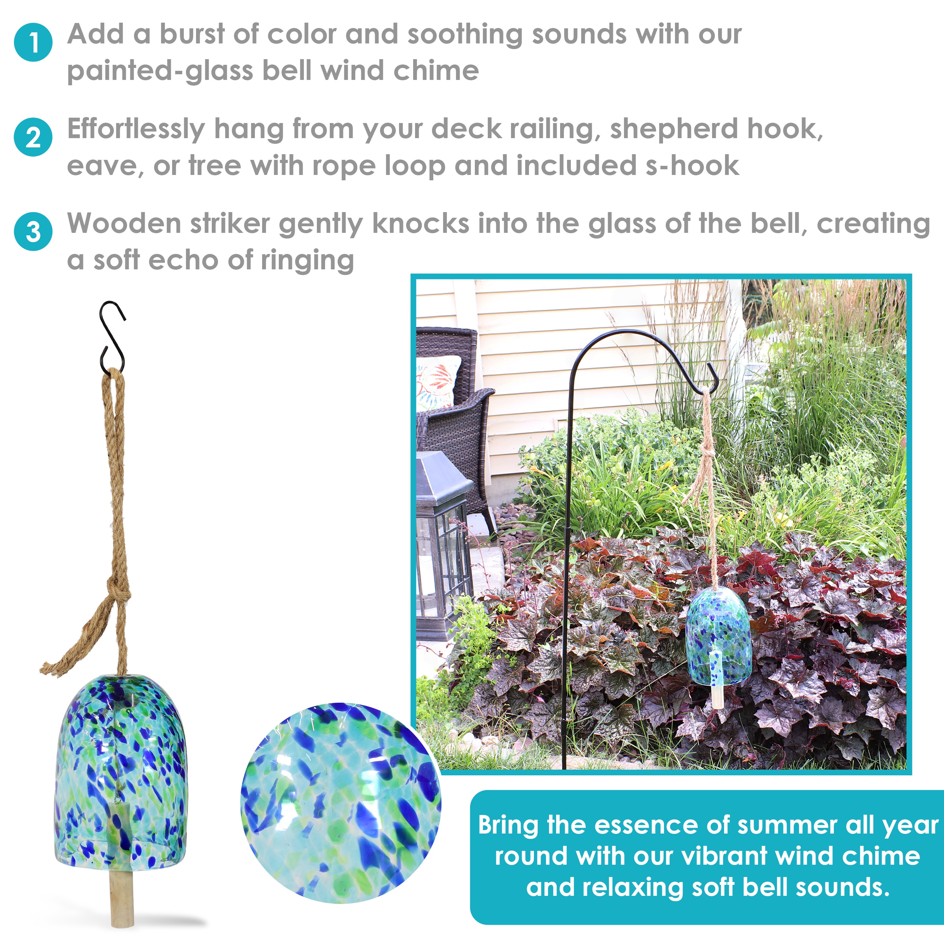 Blue and Green Speckled Glass Wind Chime Bell