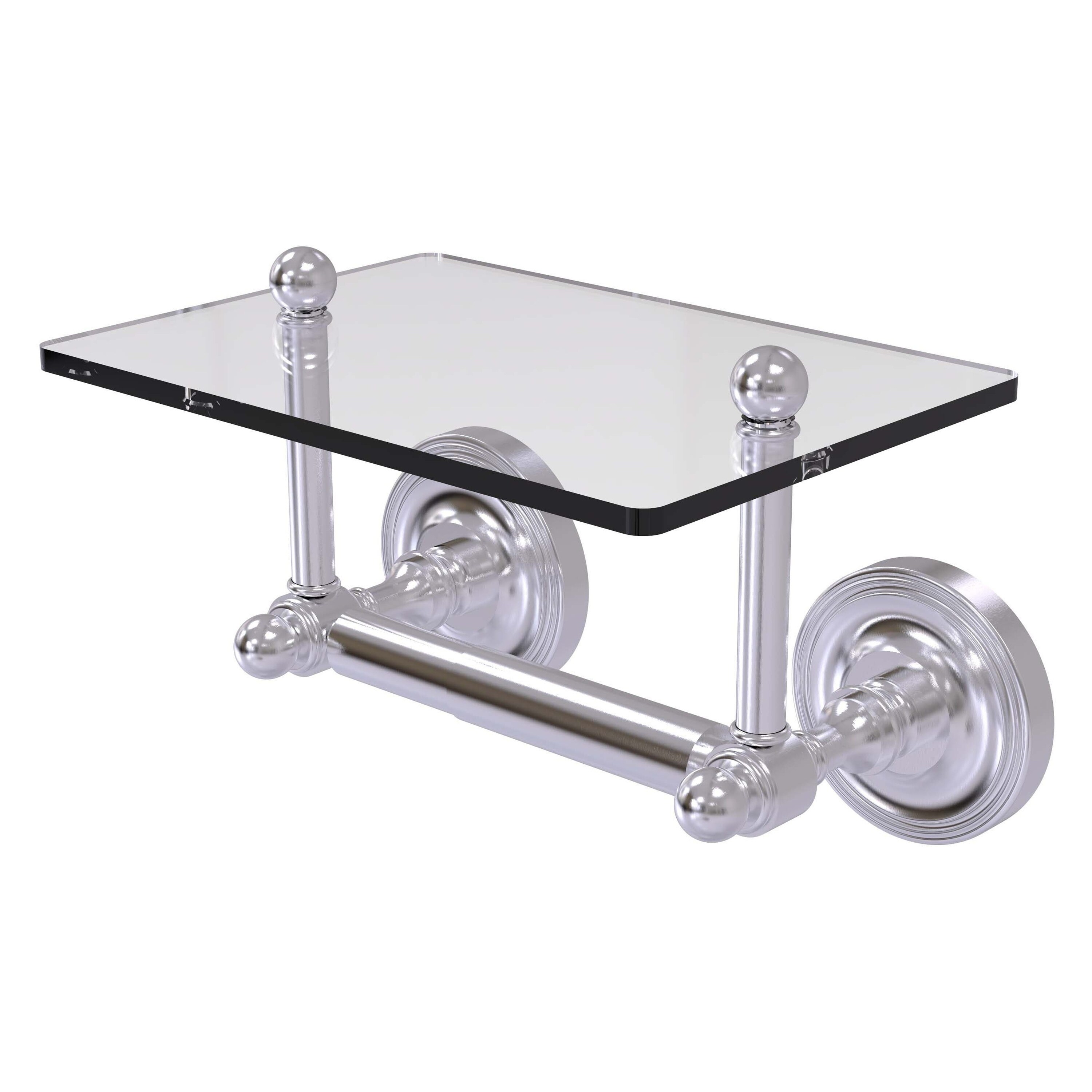 Allied Brass PR-GLT-24-SCH Prestige Regal Satin Chrome Wall mount Double post Toilet Paper Holder 1 -Rolls with Storage