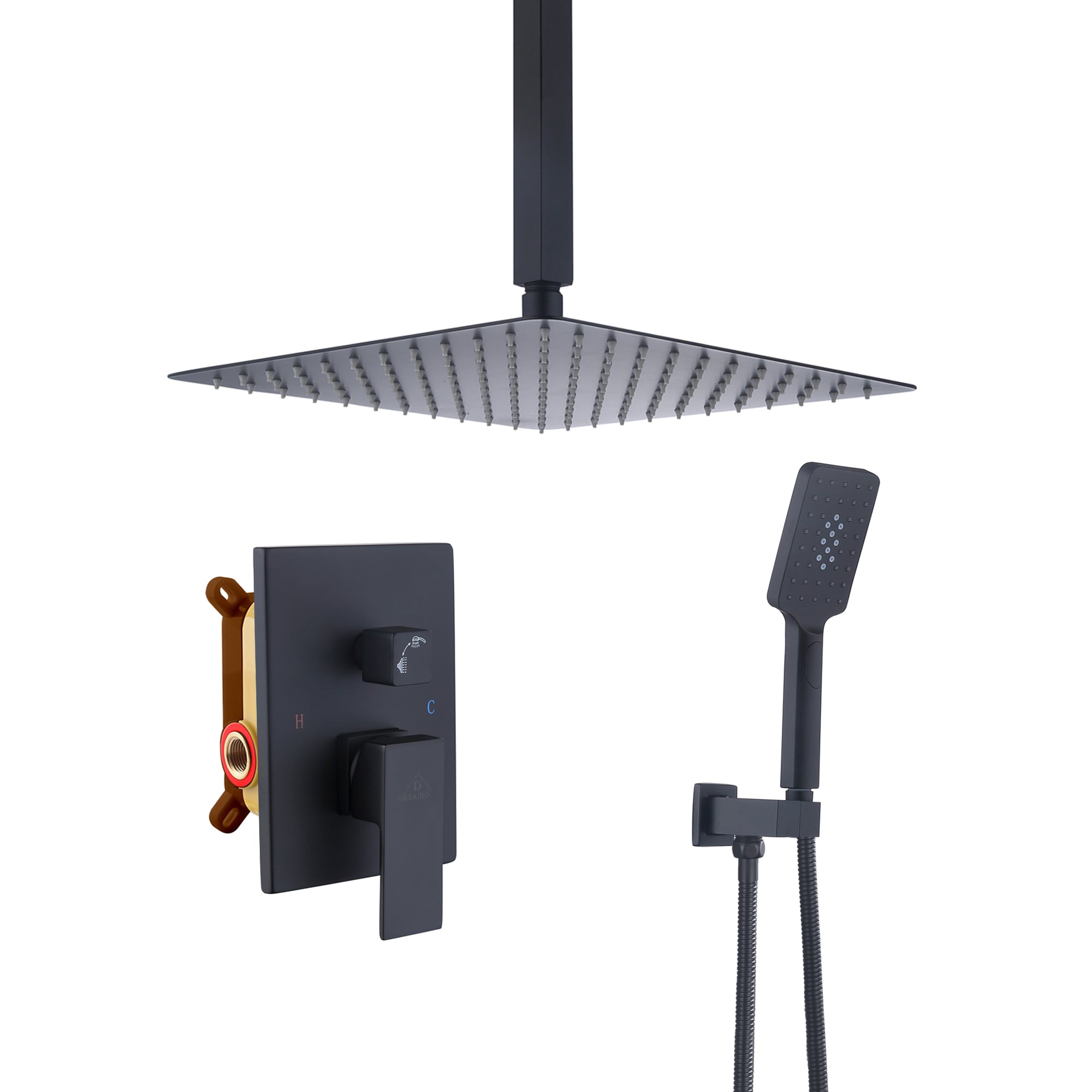 CASAINC CS3502-12BG Matte Black 12-in Built-In Shower Faucet System with 2-way Diverter ( Pressure-balanced Valve Included )