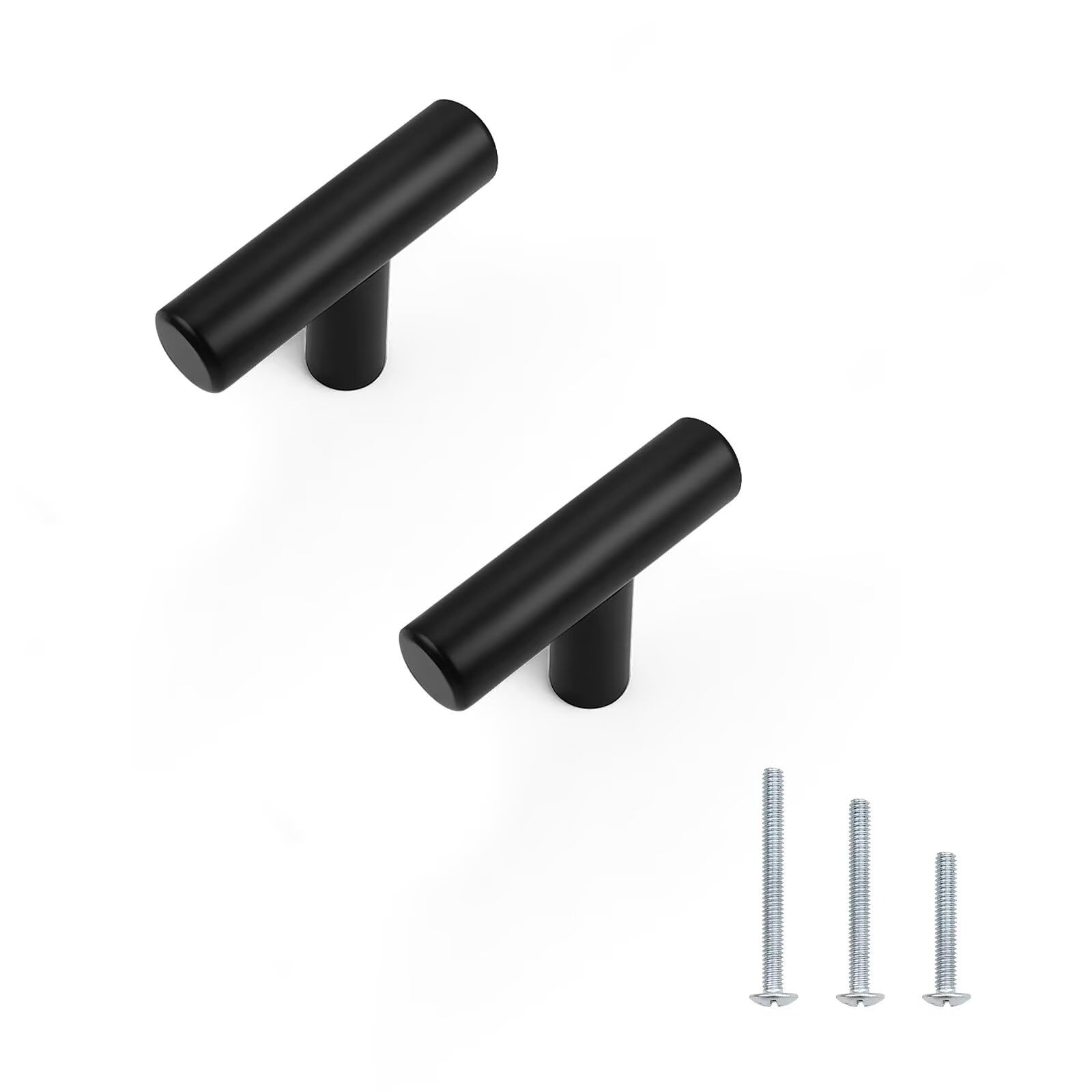 AOIZGMY  50 Pack Length 2inch Matte Black Kitchen Cabinet Knobs Stainless Steel Dresser Drawer Knob Euro Style Single Hole Pull Handles for