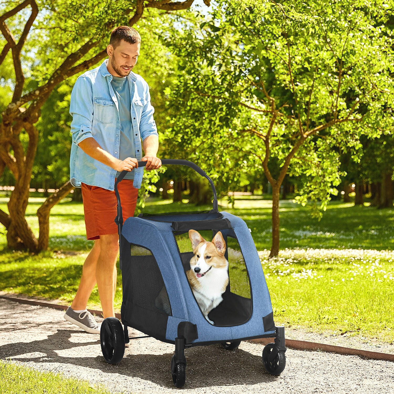 Mondawe MD-AB66285 Blue 4 -Wheels Dog/Cat Stroller Weight Capacity 77-lbs