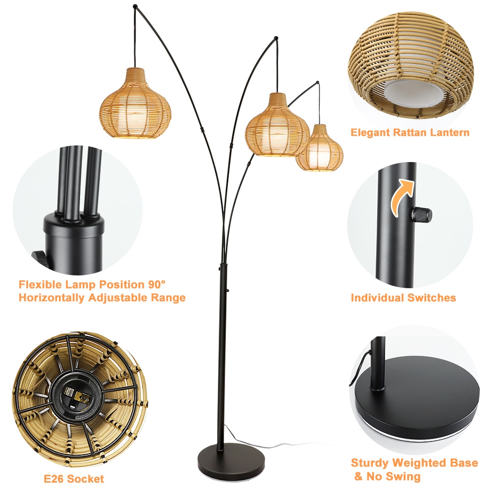 Depuley 90-Inch Black Adjustable Rattan Torchiere Floor Lamp