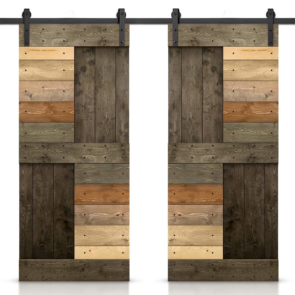 Calhome 72 In X 84 In Muticolor Espresso Pine Wood Solid Core Double Barn Door Hardware