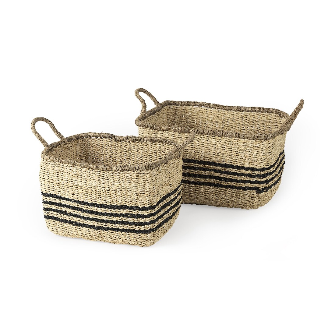 HomeRoots 4000392163 Set of Two Striped Wicker Storage Baskets