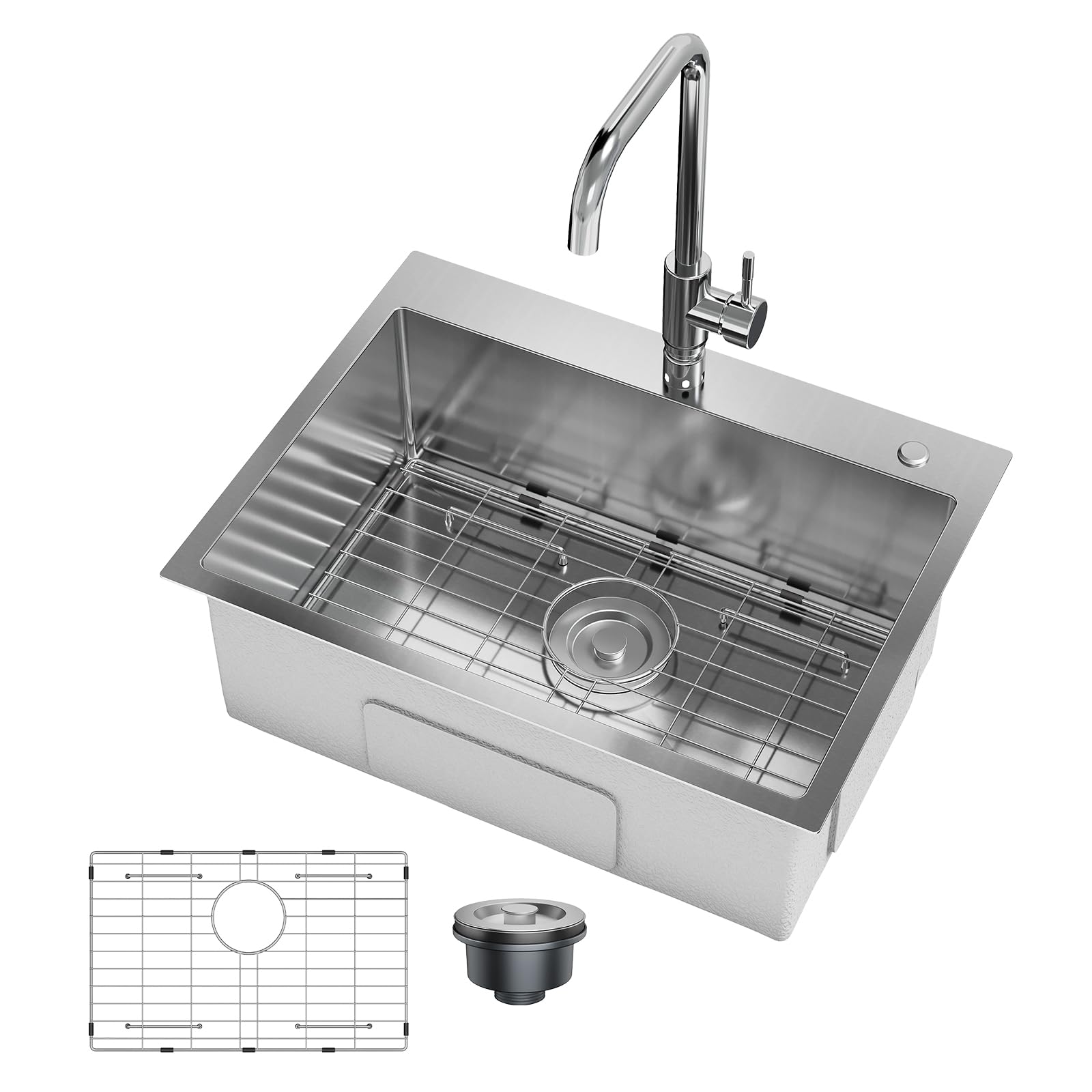 Garvee Stainless Steel Utility Sink 18-in x 24-in 1 -Basin Silver Drop-in Laundry sink with Drain with Faucet