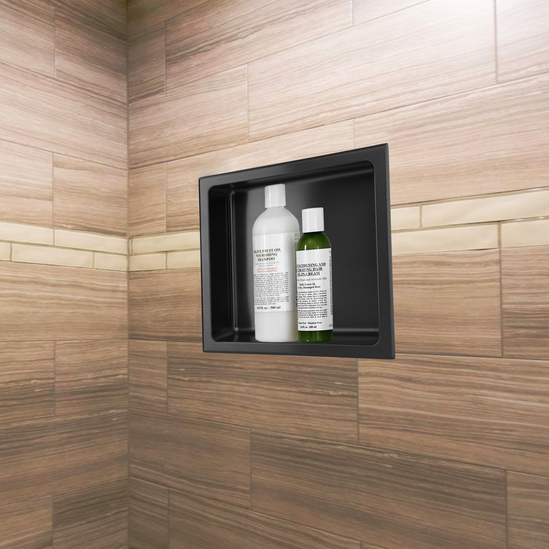AKDY 12 in. W x 24 in. H x 4 in. D 18-Gauge Stainless Steel Double Shelf Bathroom Shower Wall NICHE in Matte Black