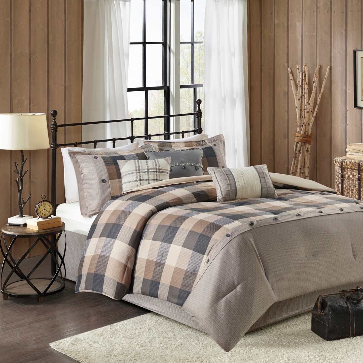 Vynxaria LESX0878-DJTZ-CS042 7 Piece King Herringbone Comforter Set Neutral