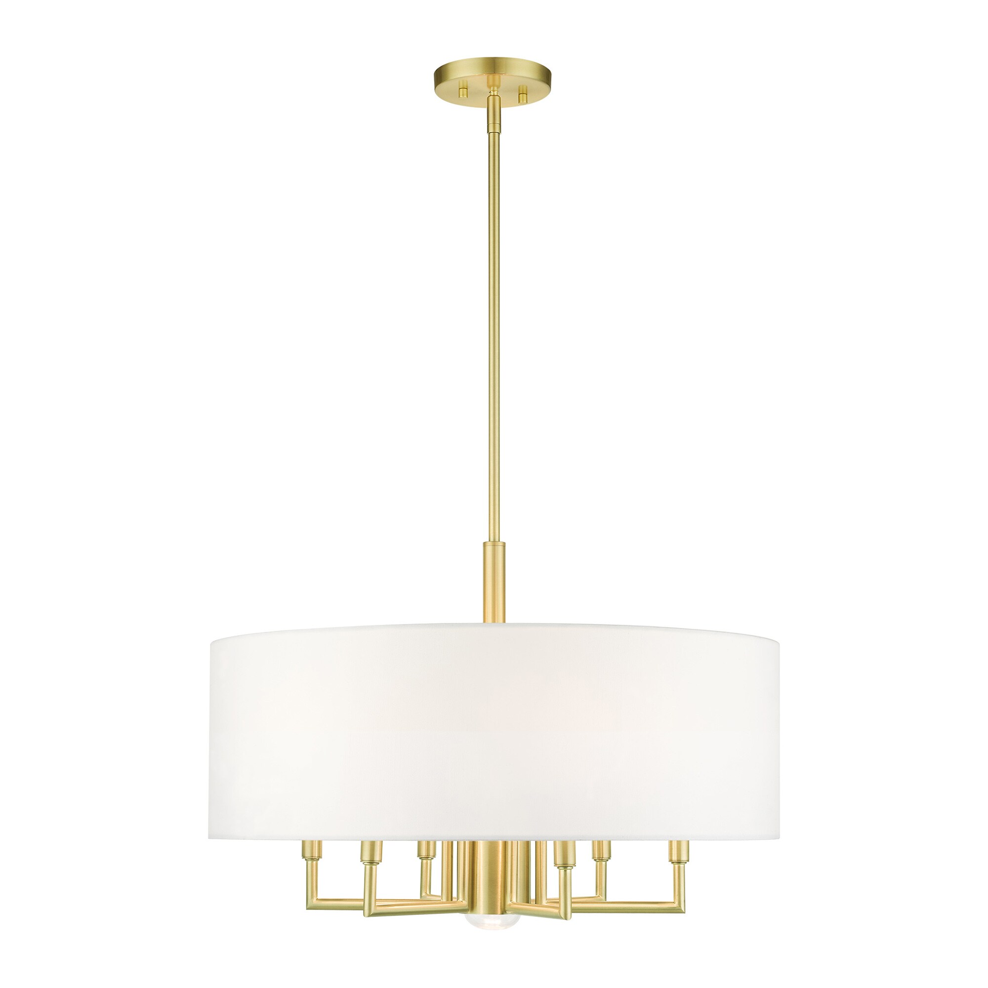 Meridian Satin Brass 7-Light Modern Drum Chandelier with Off-White Shade