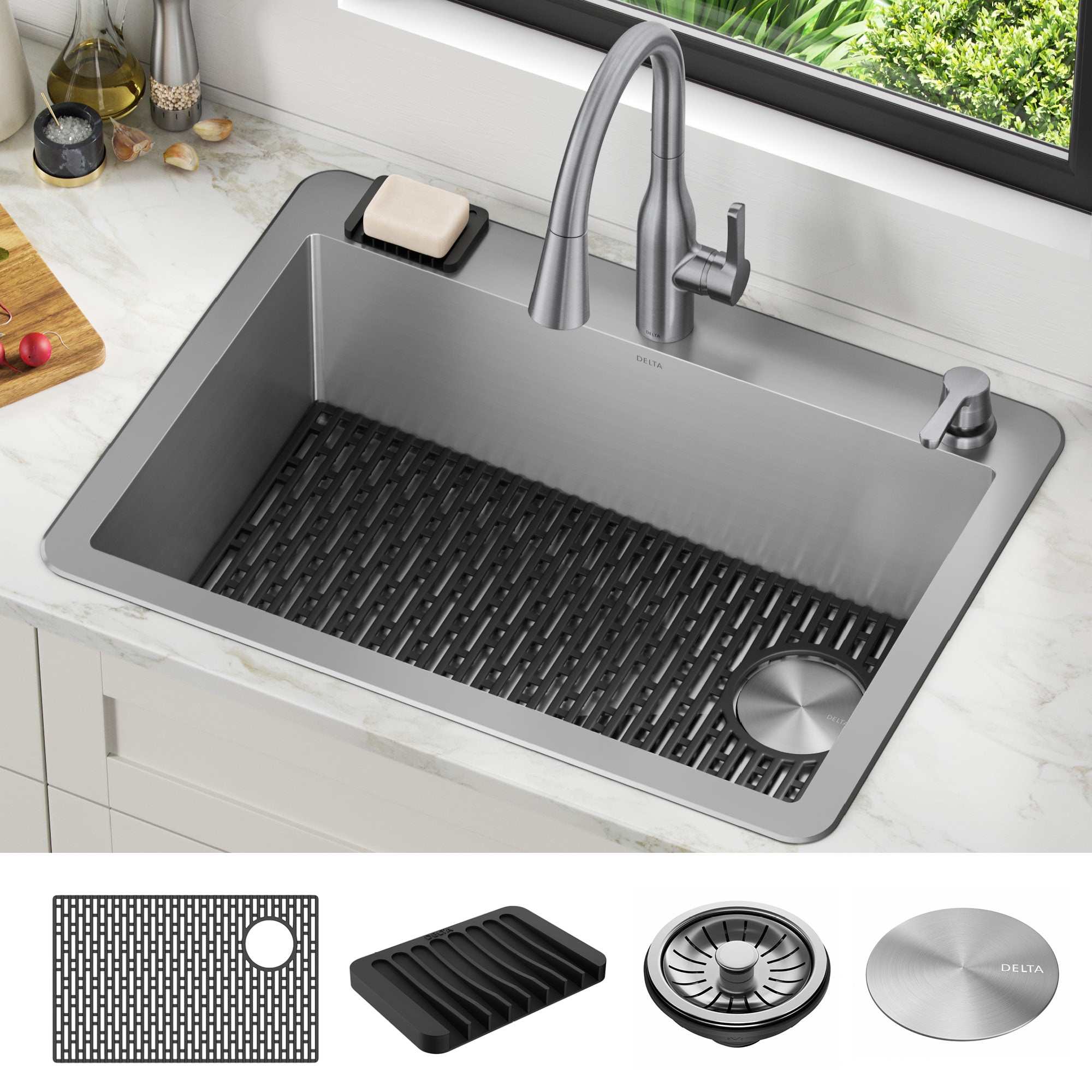Delta 30" Stainless Steel Drop-In Single Bowl Kitchen Sink with Accessories
