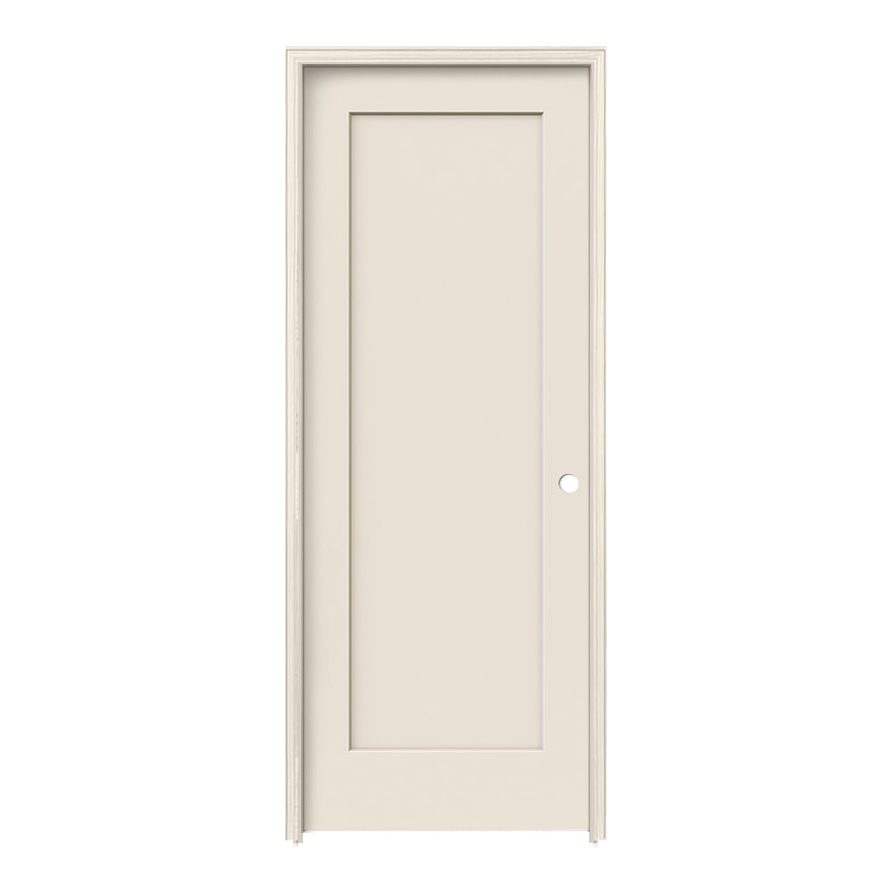 JELD-WEN JW225300459 24-in x 96-in Primed Hollow core 1-panel Left hand Smooth Primed Molded composite Flat Jamb Single Prehung Interior Door