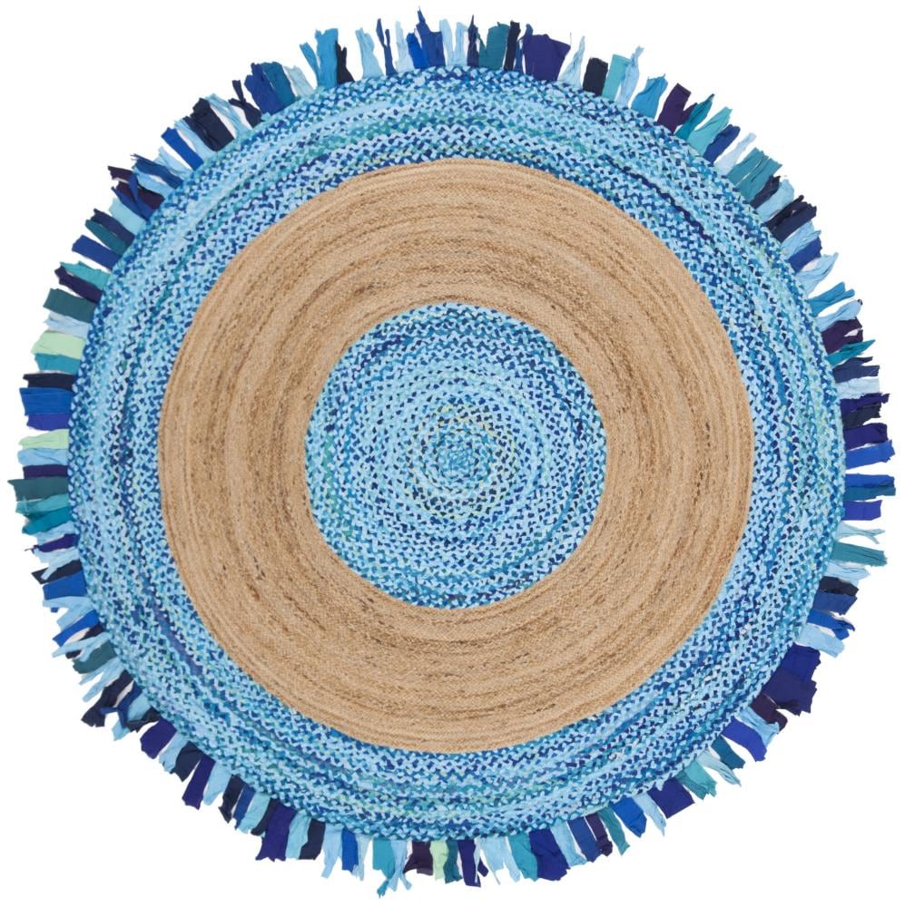Safavieh CAP701K-6R Cape Cod Lowell 6 x 6 (ft) Jute Blue/Natural Round Indoor Border Bohemian/Eclectic Area rug