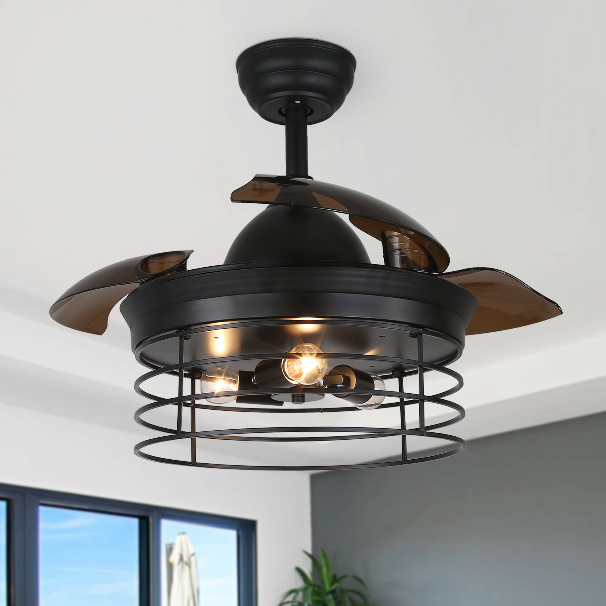 Bella Depot Retractable Fan 36-in Black with Transparent Blades Color ...