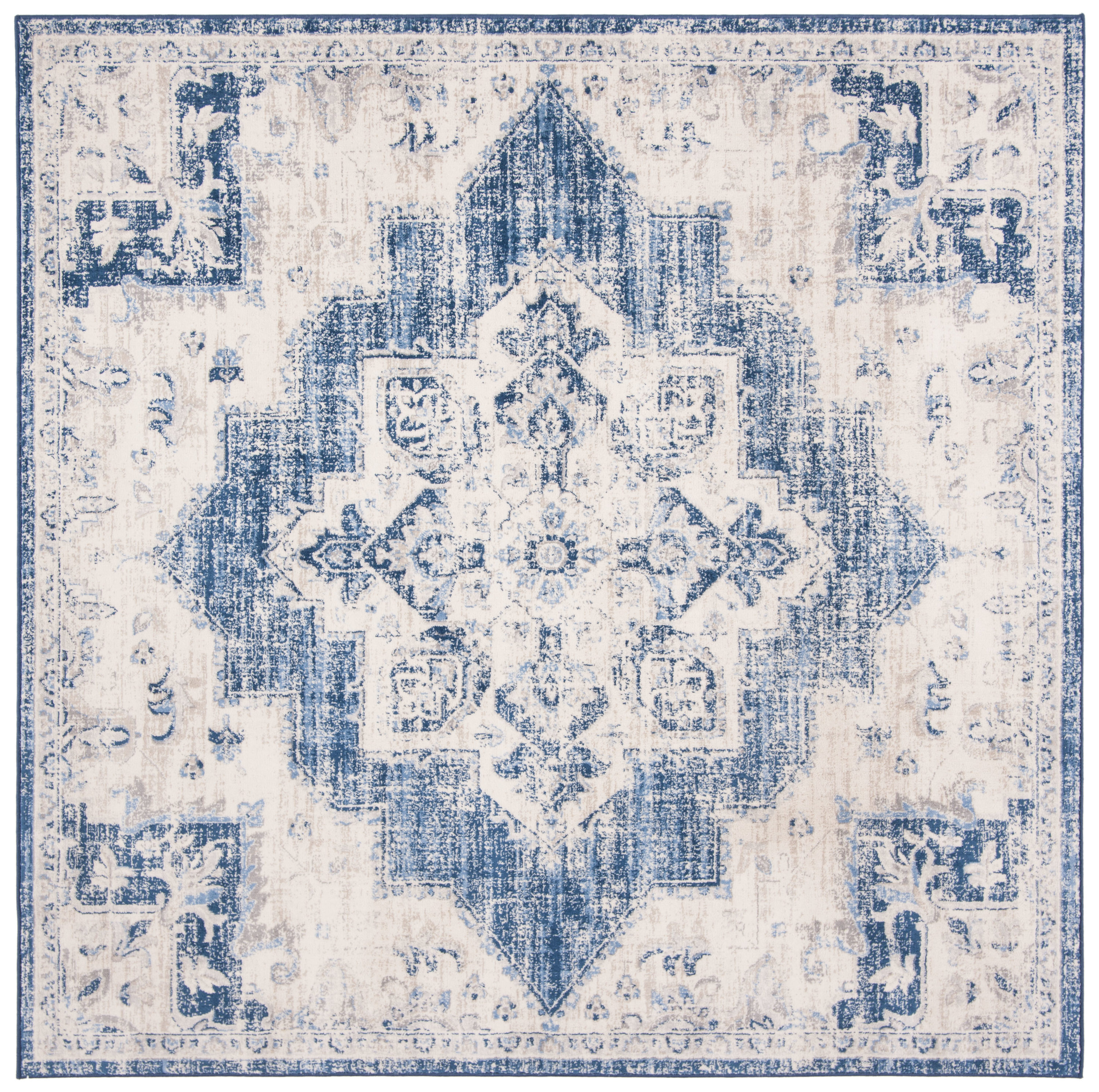 Safavieh BNT865A-9SQ Brentwood Clara 9 x 9 (ft) Loomed Polypropylene Ivory/Navy Square Indoor Distressed/Overdyed Bohemian/Eclectic Area rug