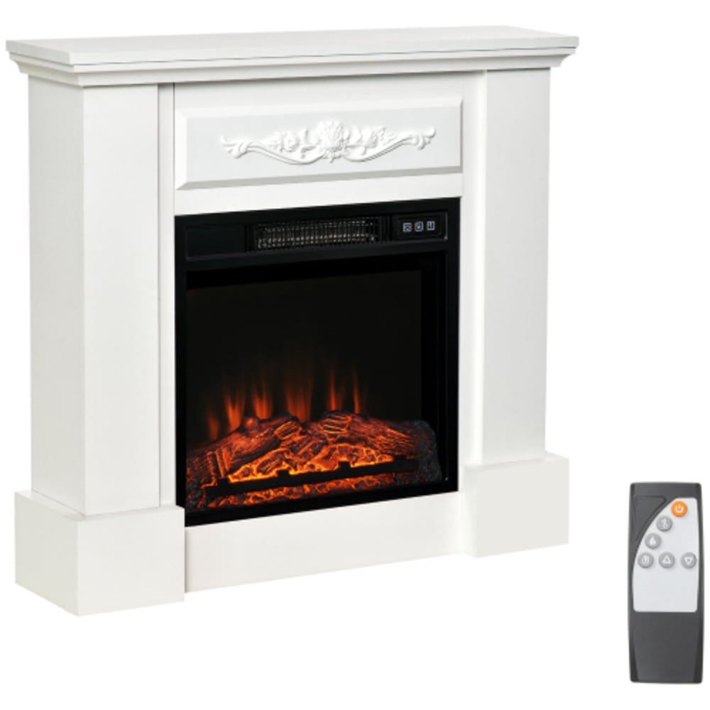 PDTEND 32in white electric fireplace with LED log flame and overheat protection. #EFP-14