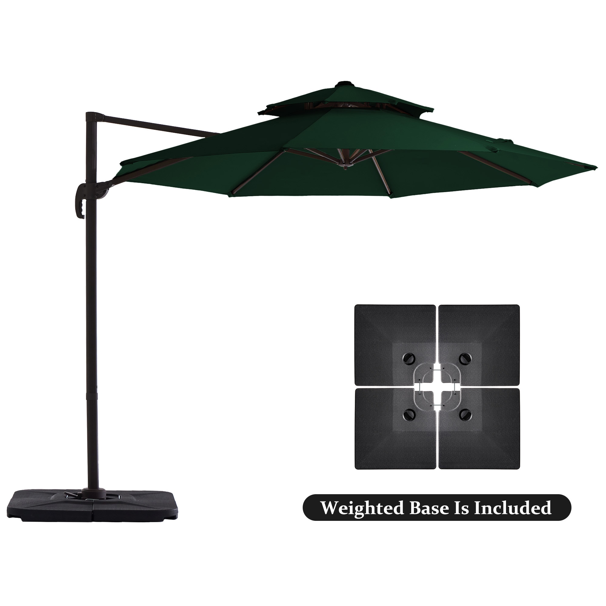 JEAREY JE-LKXLM-10FT-LV 10-ft Aluminum Green Crank Cantilever Patio Umbrella with Base
