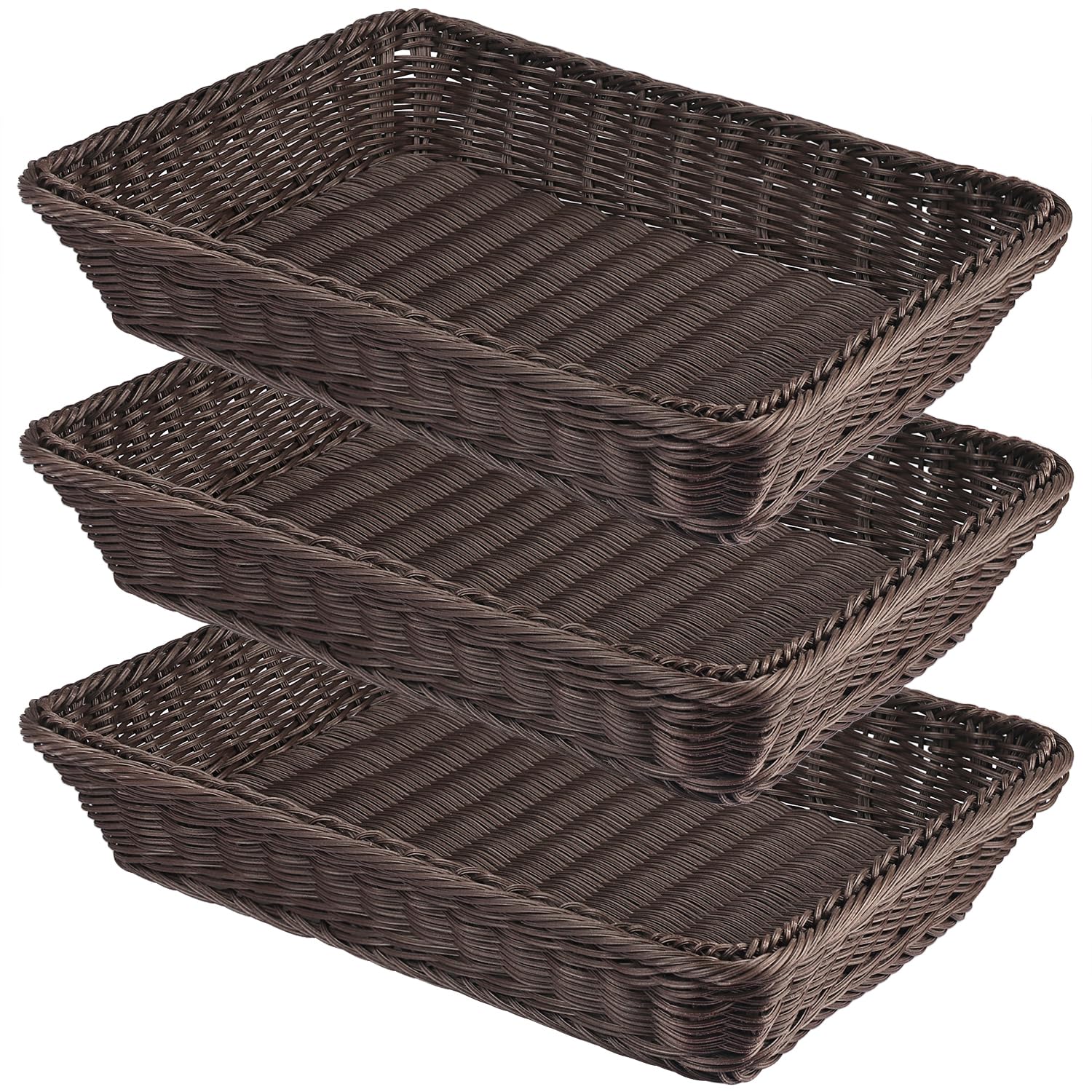 Aoibox  Vintage Brown Polypropylene Woven Bread Serving Baskets with Wire Ribs 3 Piece Set 16 in