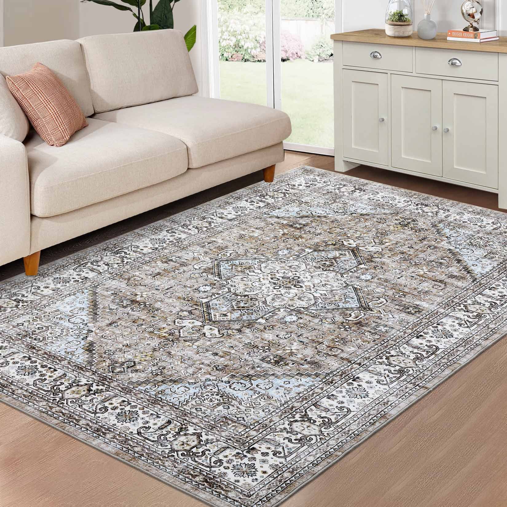 Garvee YXY-LO-PHO-11FZZZGE 8 x 10 (ft) Loomed Brown Rectangular Indoor Floral/Botanical Tropical Machine washable Area rug