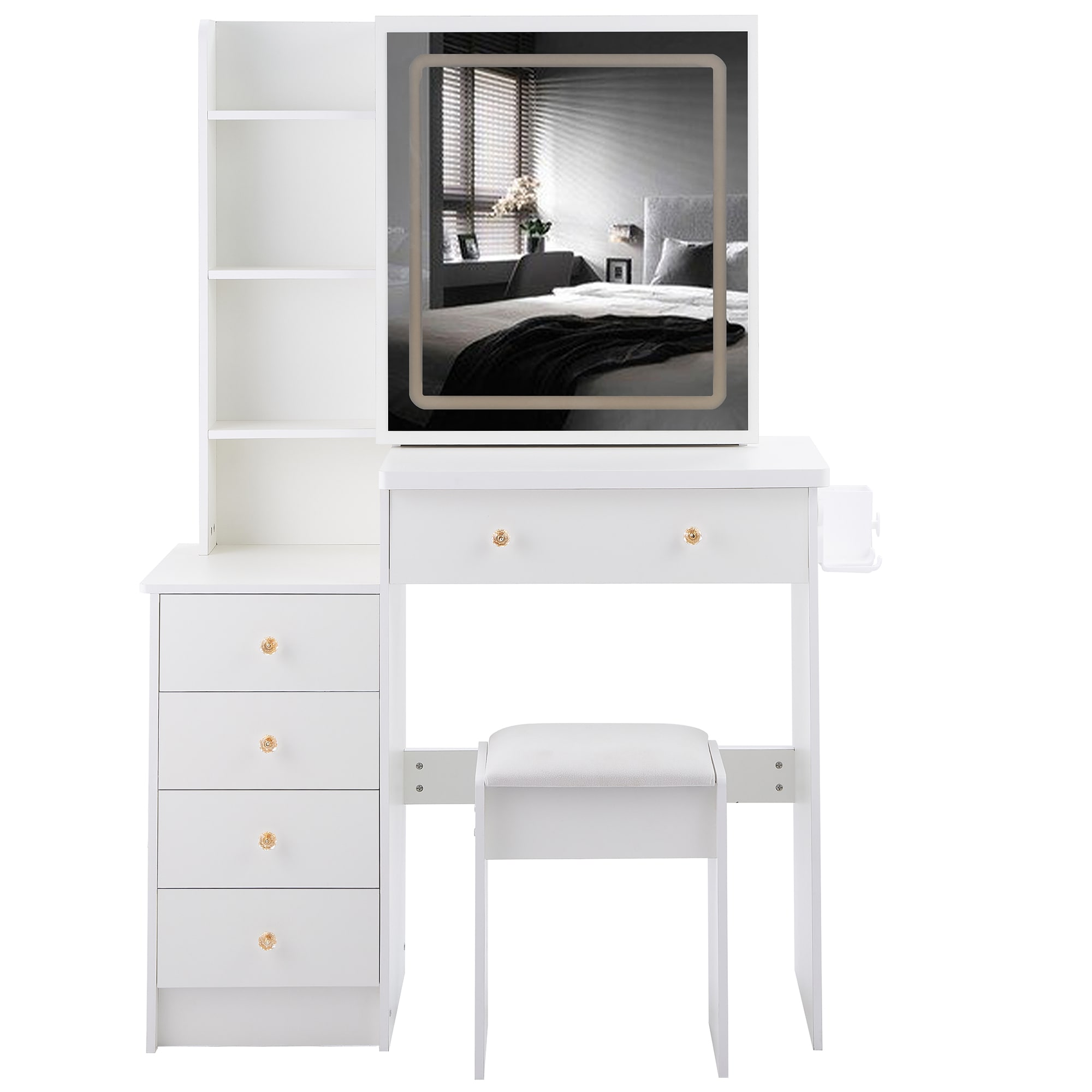Flynama L-P224319 36.3-in White Makeup Vanity