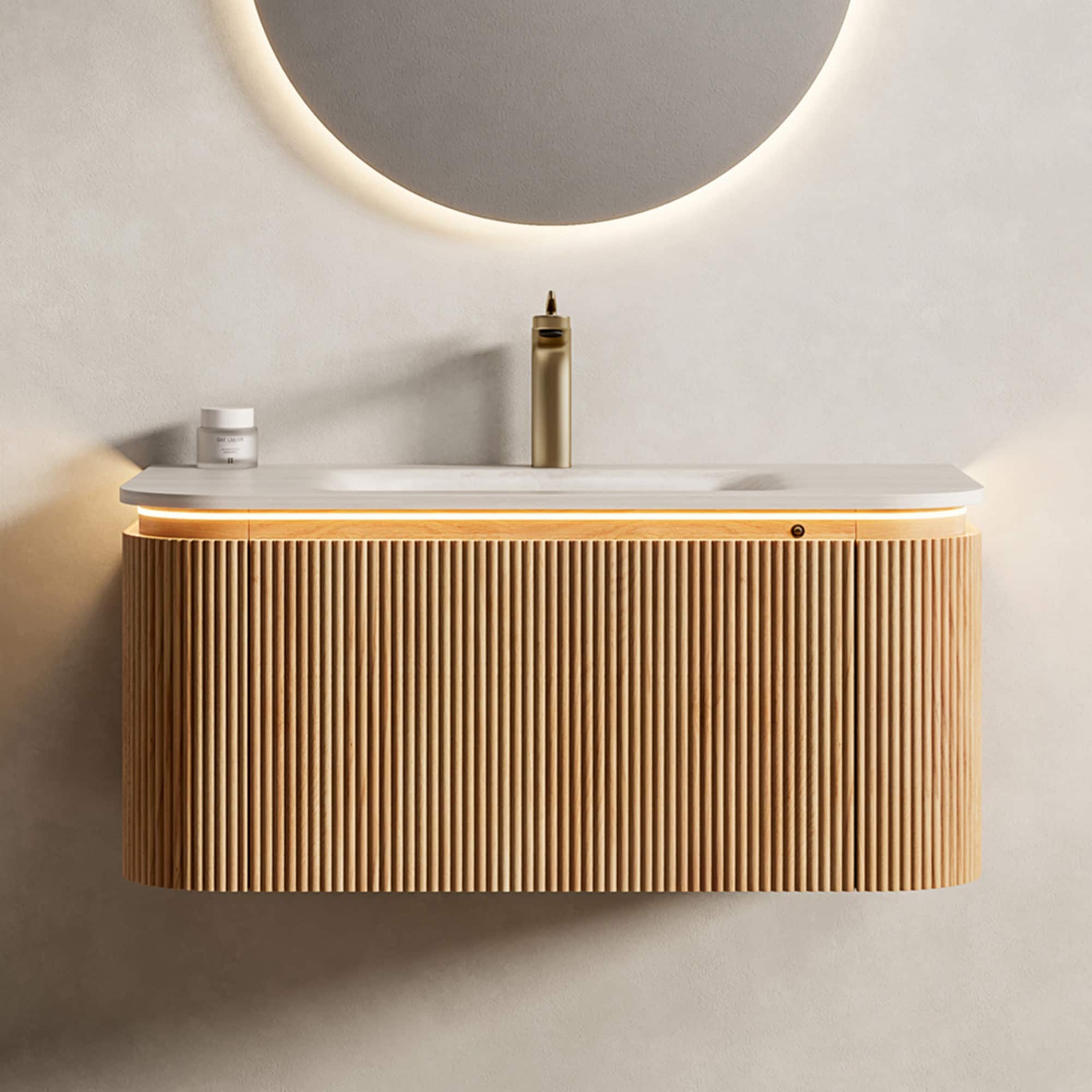 Dexmalle  36-in Natural Wall-mount Single Sink Bathroom Vanity with White Ceramic Top and Sensor Light