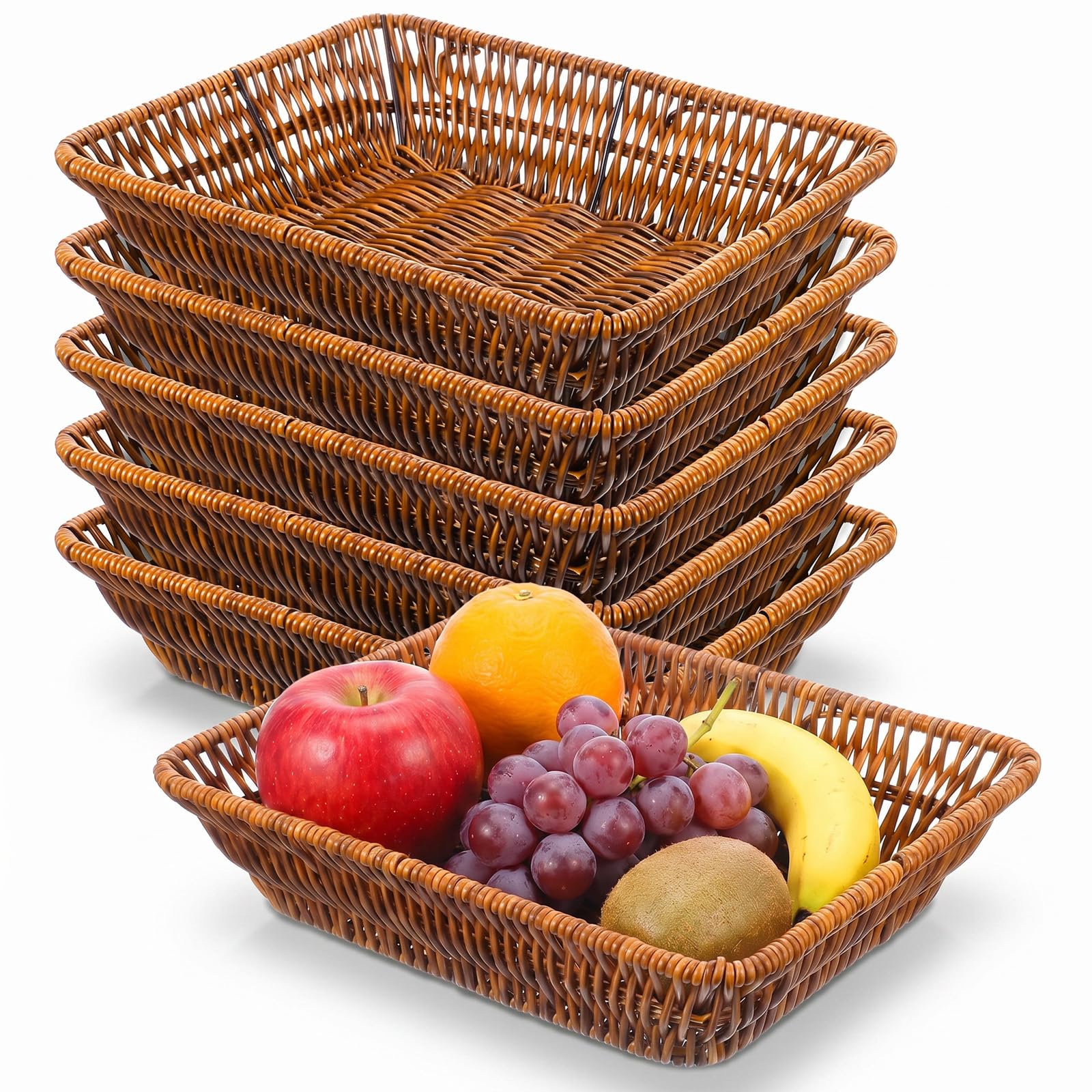 AKSCYZM 6 Piece Rectangular Wicker Bread Basket Set for Serving and Display 10.4 by 8.1 by 2.4 Inch Brown Rattan Style Storage Baskets for #LAK0819K1317