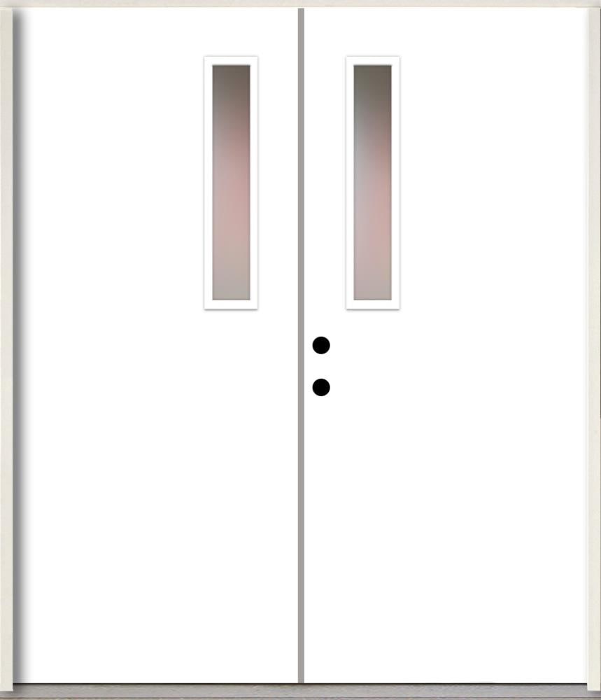RELIABILT LO1062298 Spotlights 72-in x 80-in x 4-5/8-in Fiberglass 1/4 lite Right-hand inswing Primed Unfinished Prehung Double Front Door Insulating core
