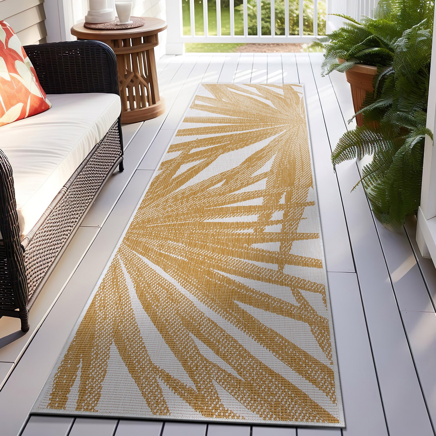 World Rug Gallery 4030YELLOW2X7 2 x 7 (ft) Loomed Synthetic Yellow Rectangular Indoor/Outdoor Floral/Botanical Runner rug