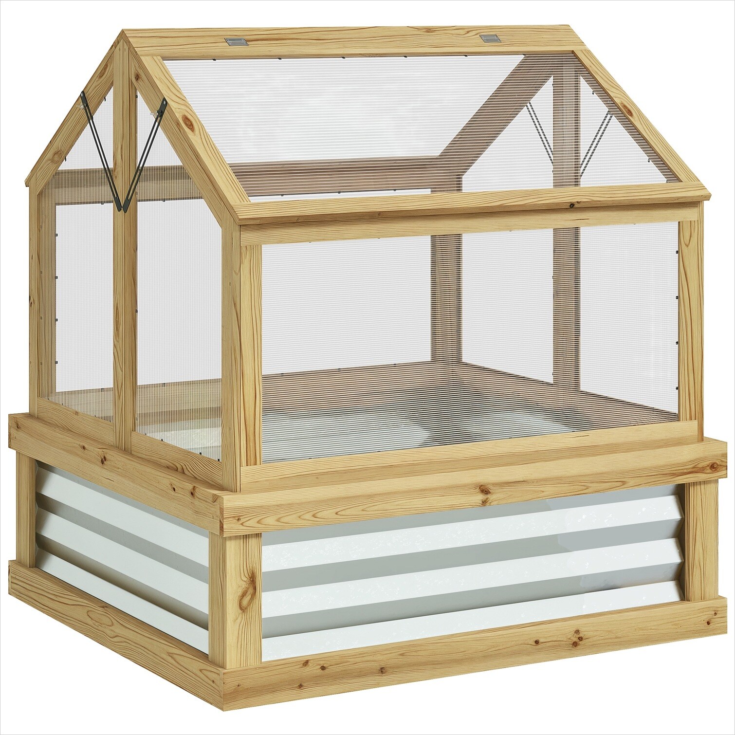 Watnature Natural finish fir wood raised garden bed with polycarbonate ...