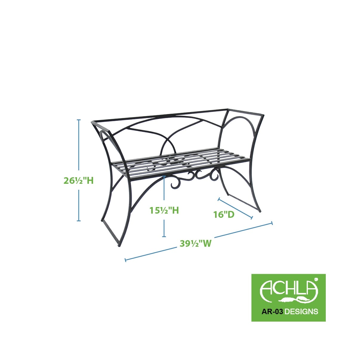 Black Wrought Iron Arbor Bench with Backrest