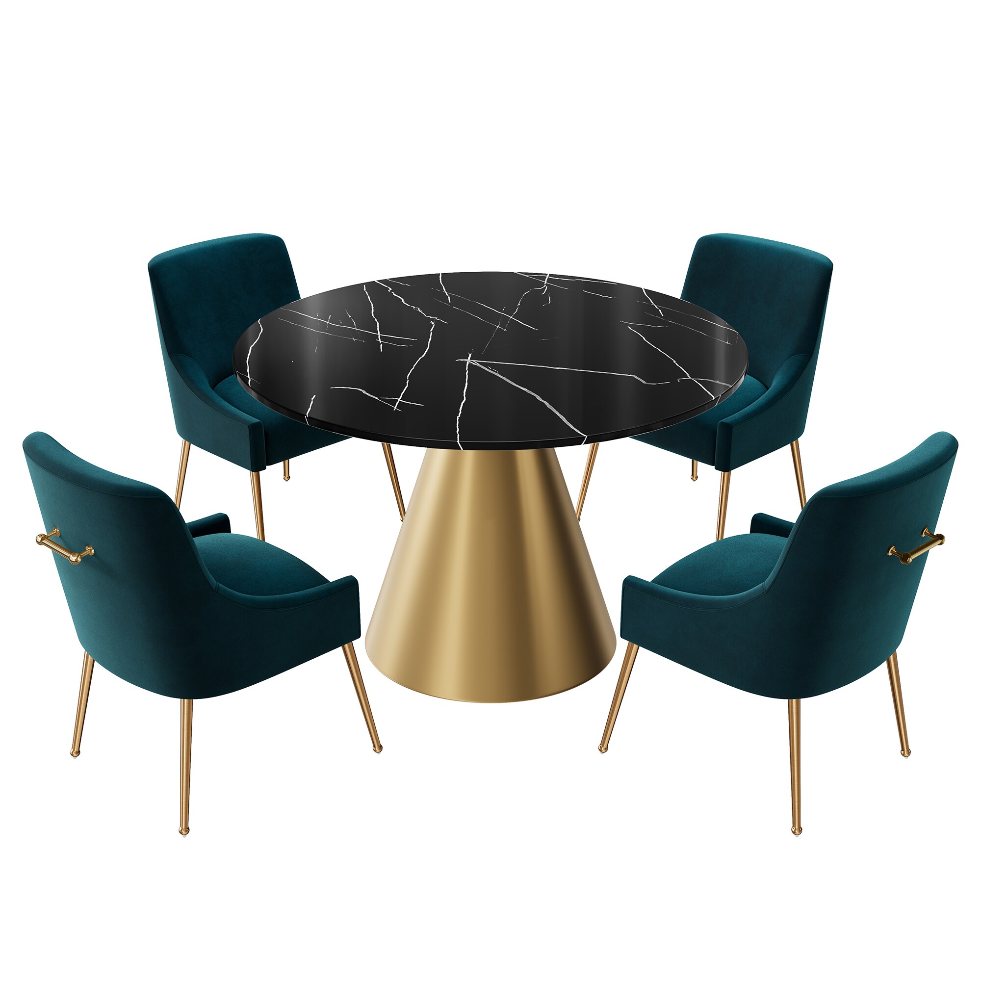 Clihome CL-RT3-BBKBG700LGR Blueish Green Chair/Black Table Contemporary/Modern Dining Room Set with Round Table ( Seats 4 )