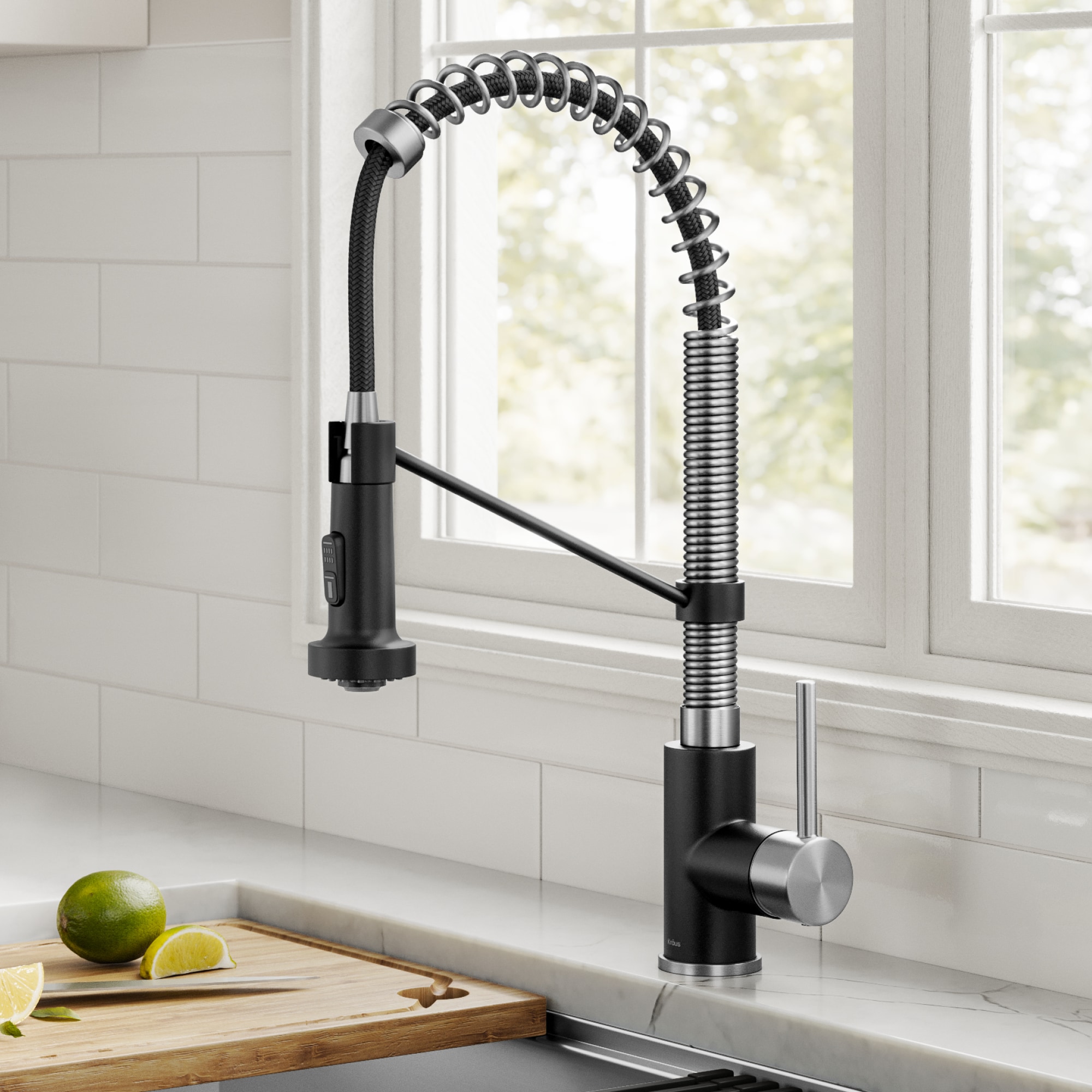 Kraus Bolden Stainless Steel/Matte Black Single Handle Pull-down ...