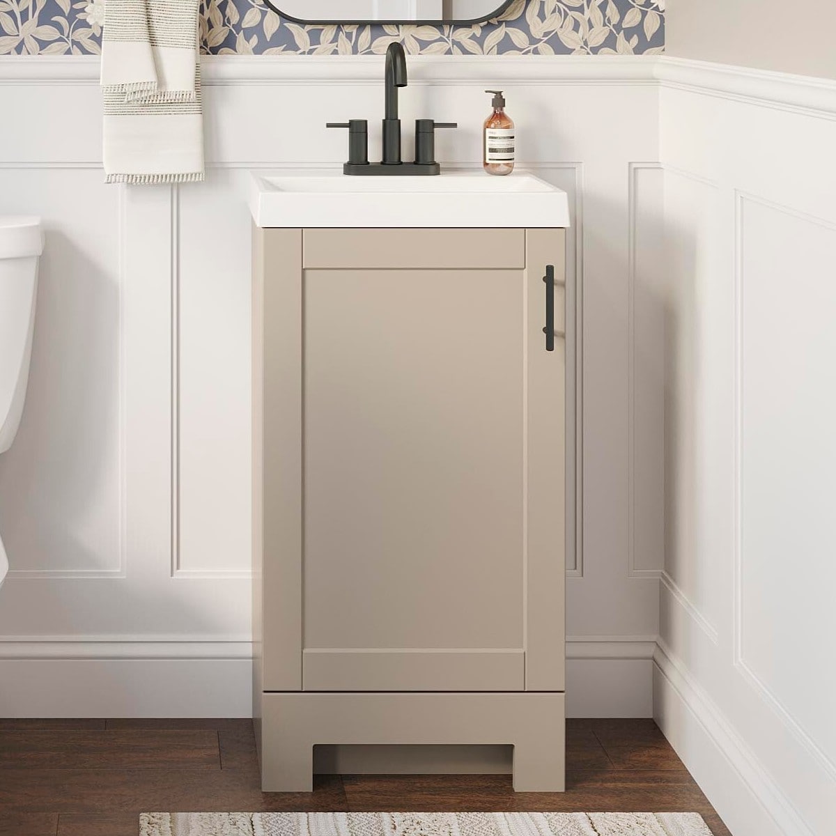 Project Source CE32U18 Alec 18-in Cream Single Sink Bathroom Vanity with White Cultured Marble Top (Fully Assembled)