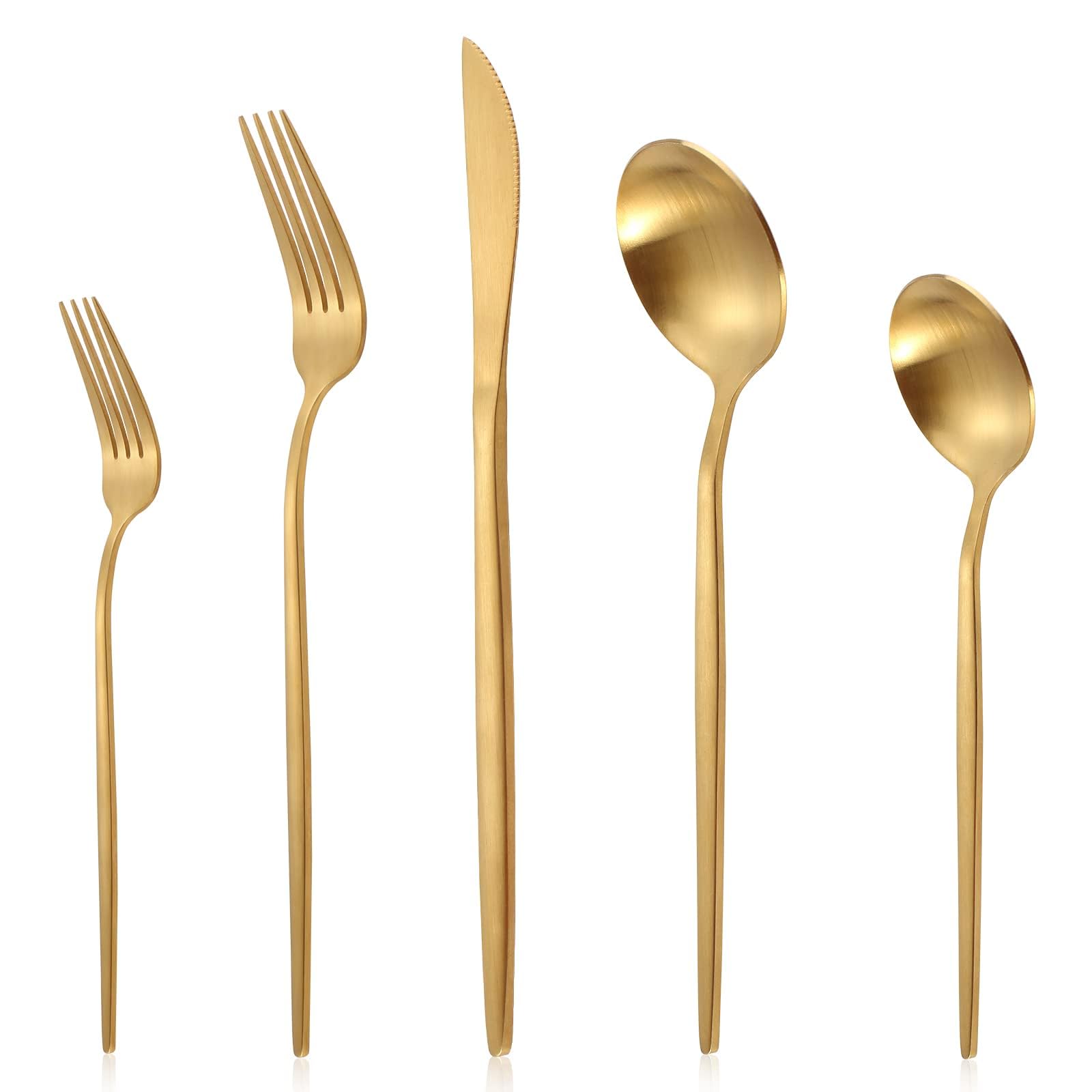 Aoibox  40 Piece Matte Gold 18 10 Stainless Steel Flatware Set Satin Polished Service for 8 Dishwasher Safe