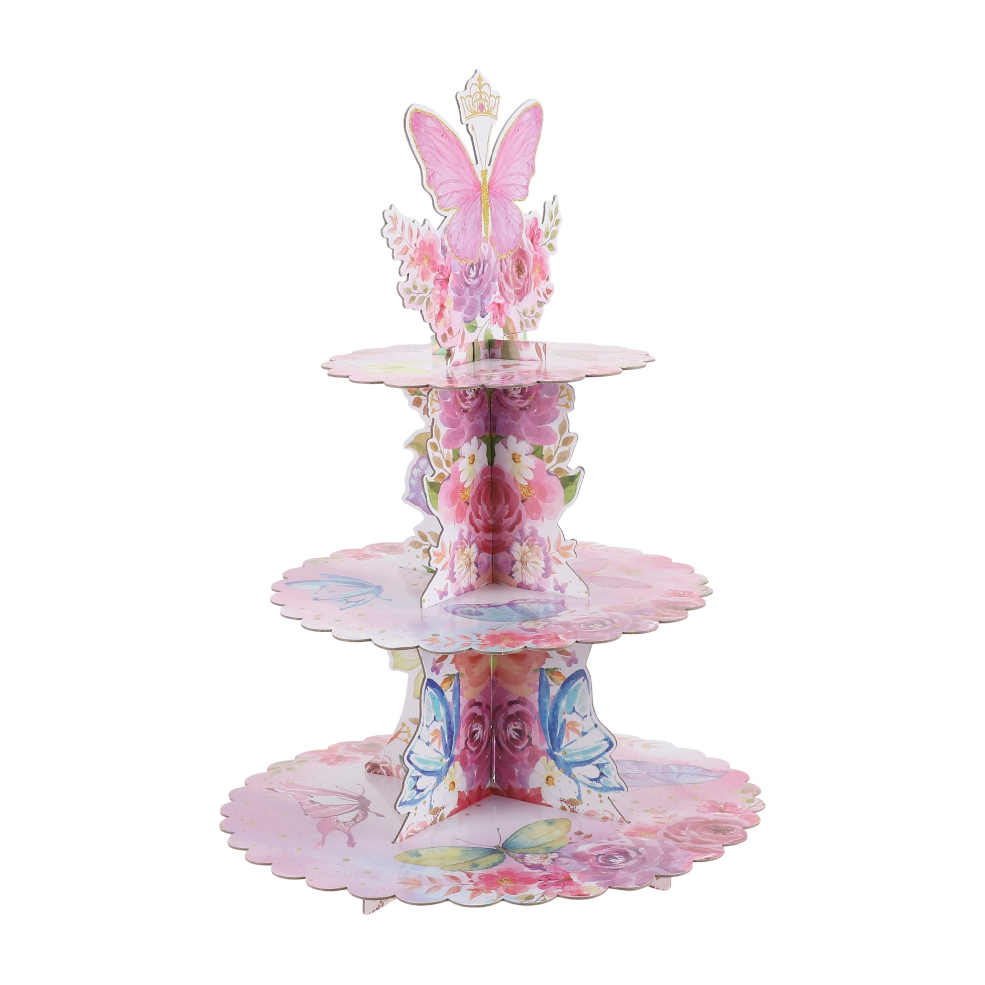 Unique Bargains Cupcake Stand 3-Tier Butterfly Pattern Cupcake Stand Tower Cardboard Dessert Cup Cake Stand Tower for Birthday Wedding Party Assorted Color