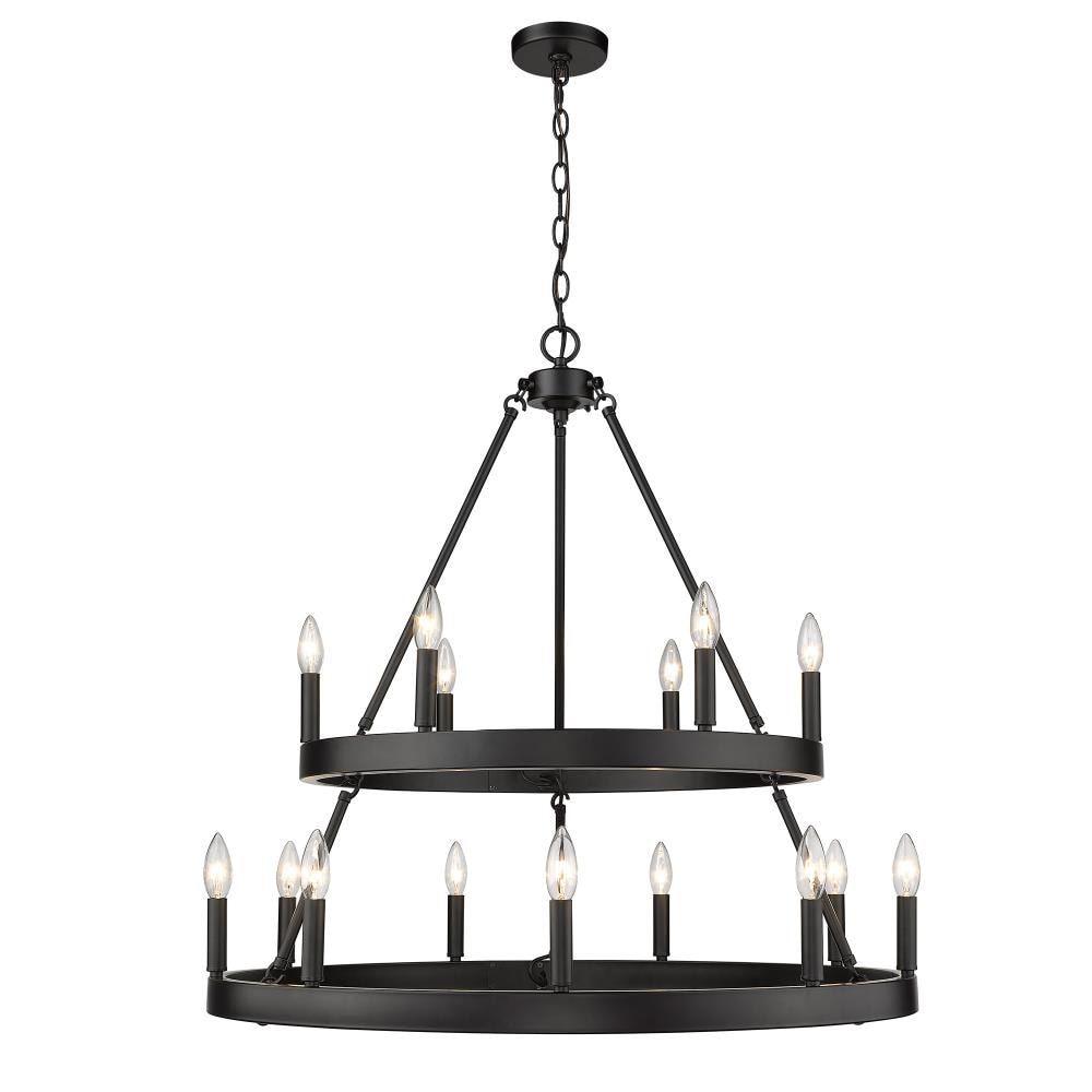 Matte Black 32" Steel 2-Tier 15-Light Chandelier