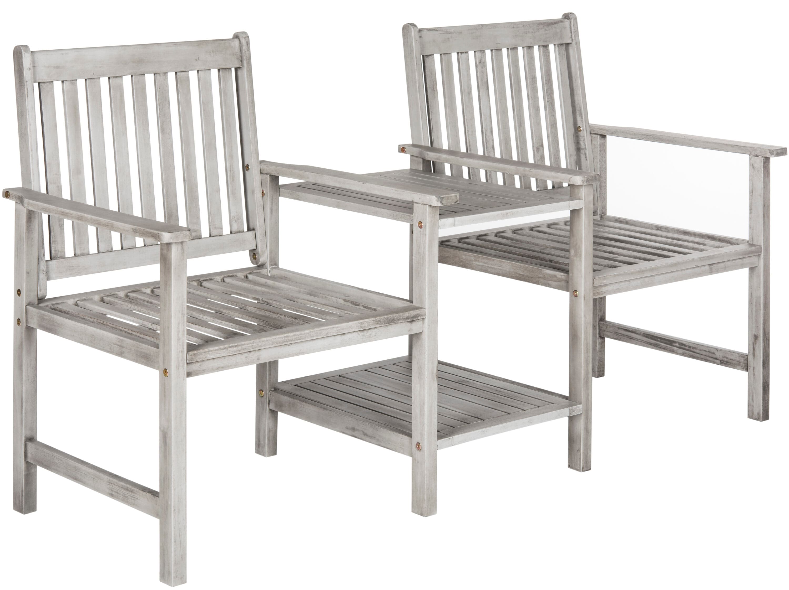 Gray Acacia Twin Seat Bench with Umbrella Table