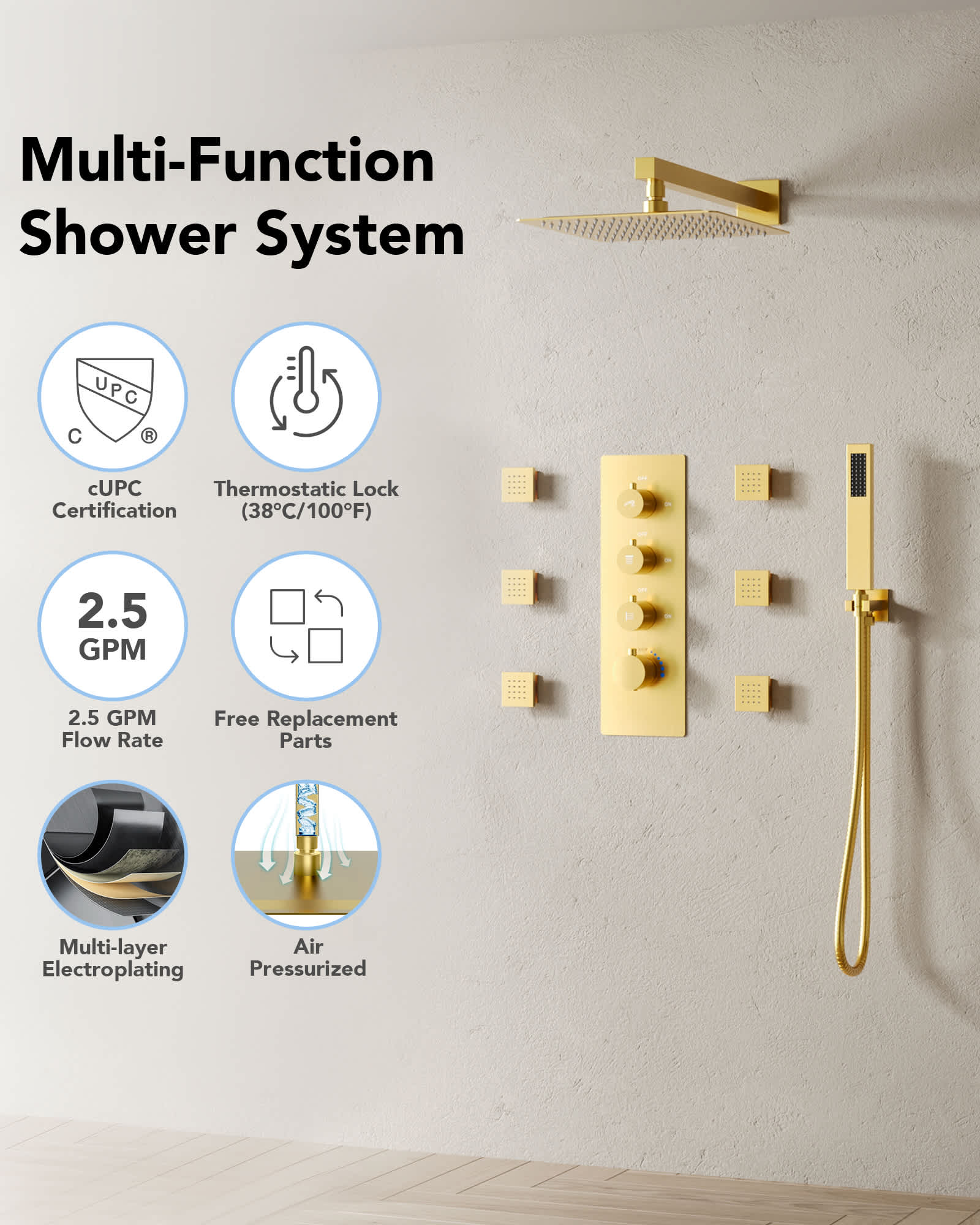 EVERSTEIN SFS1002-GD12 Tub-Shower-Faucets - View #2